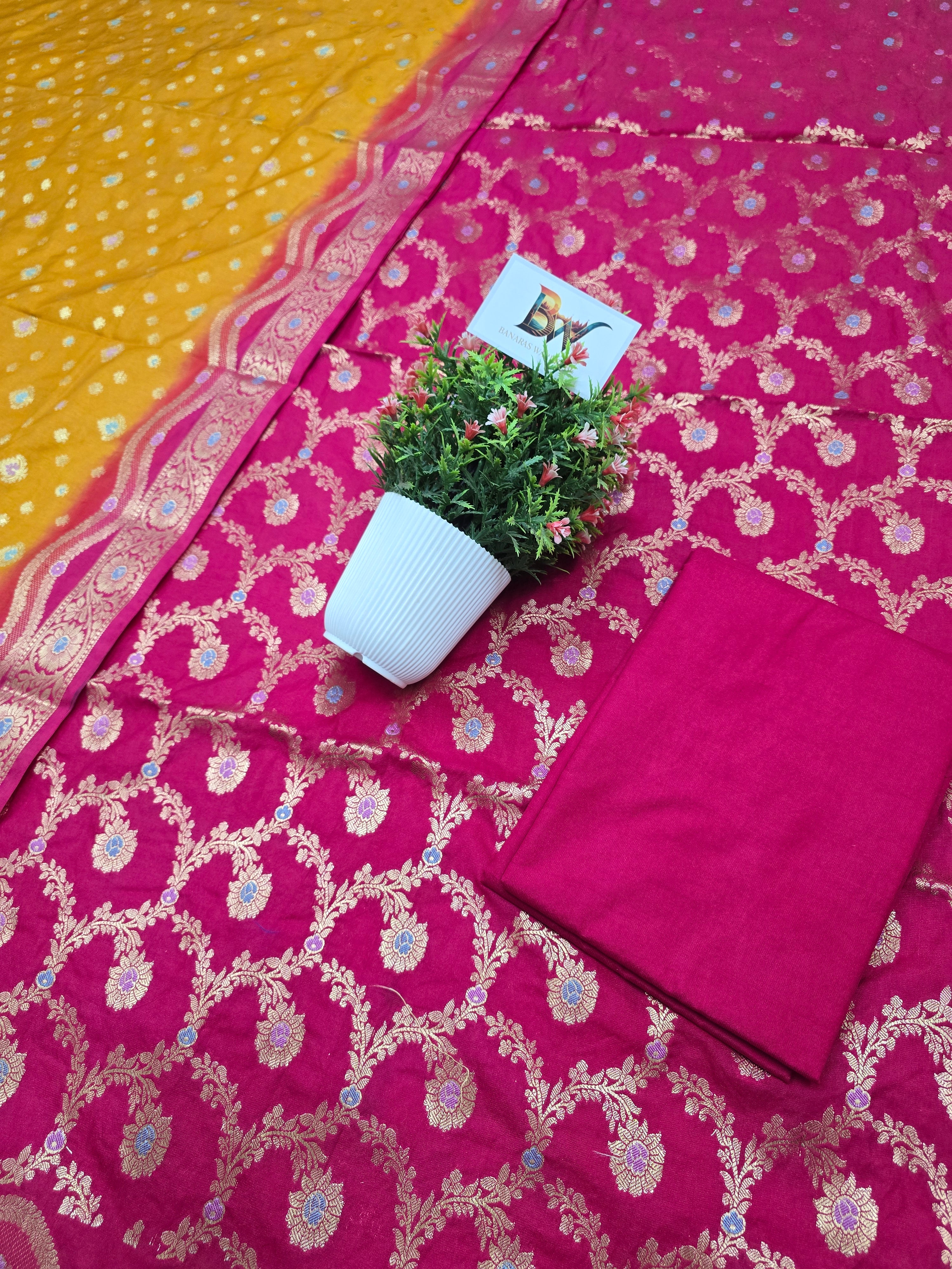 Banarasi Katan Silk Meenakari Jaal Suit