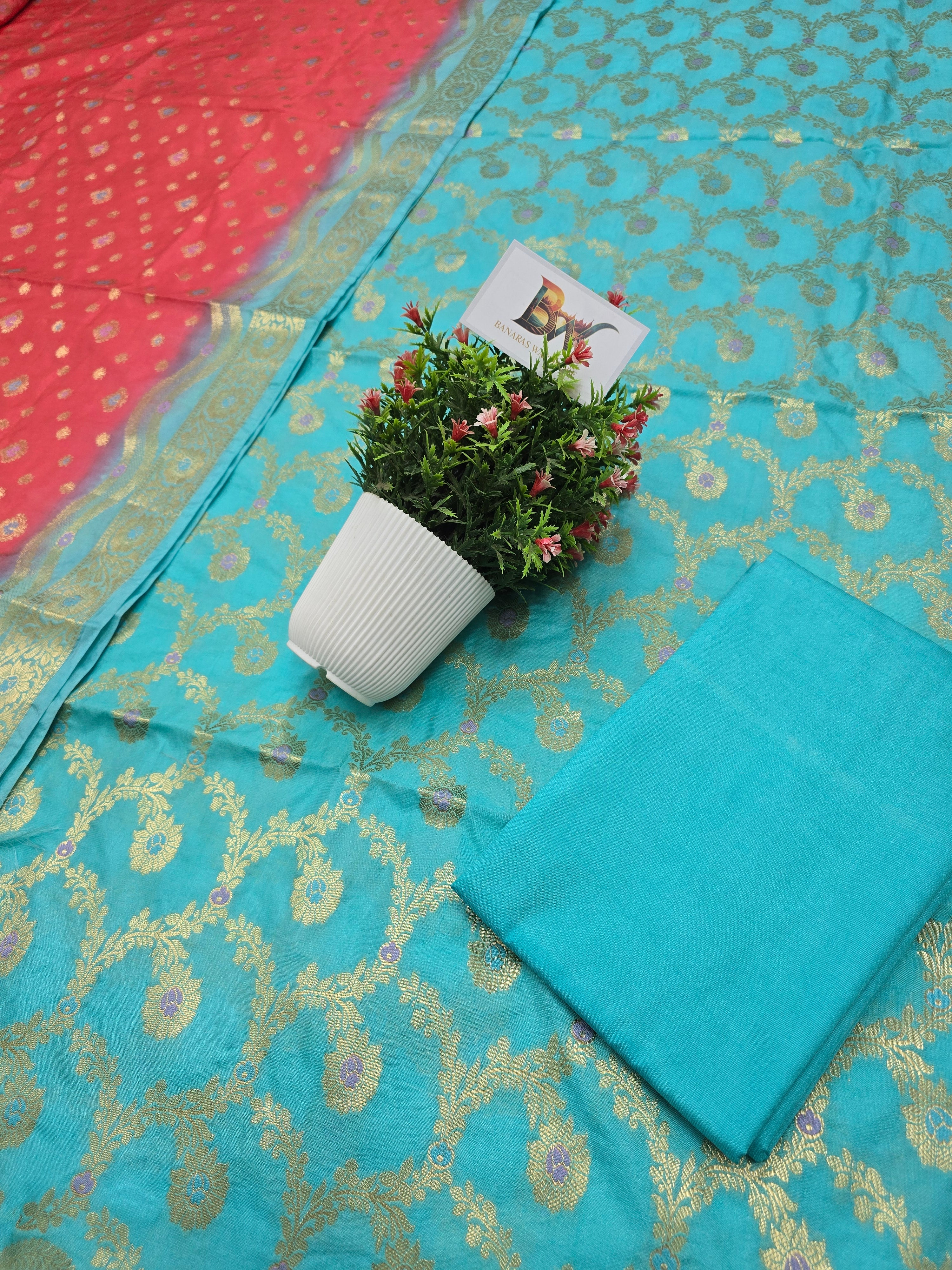 Banarasi Katan Silk Meenakari Jaal Suit