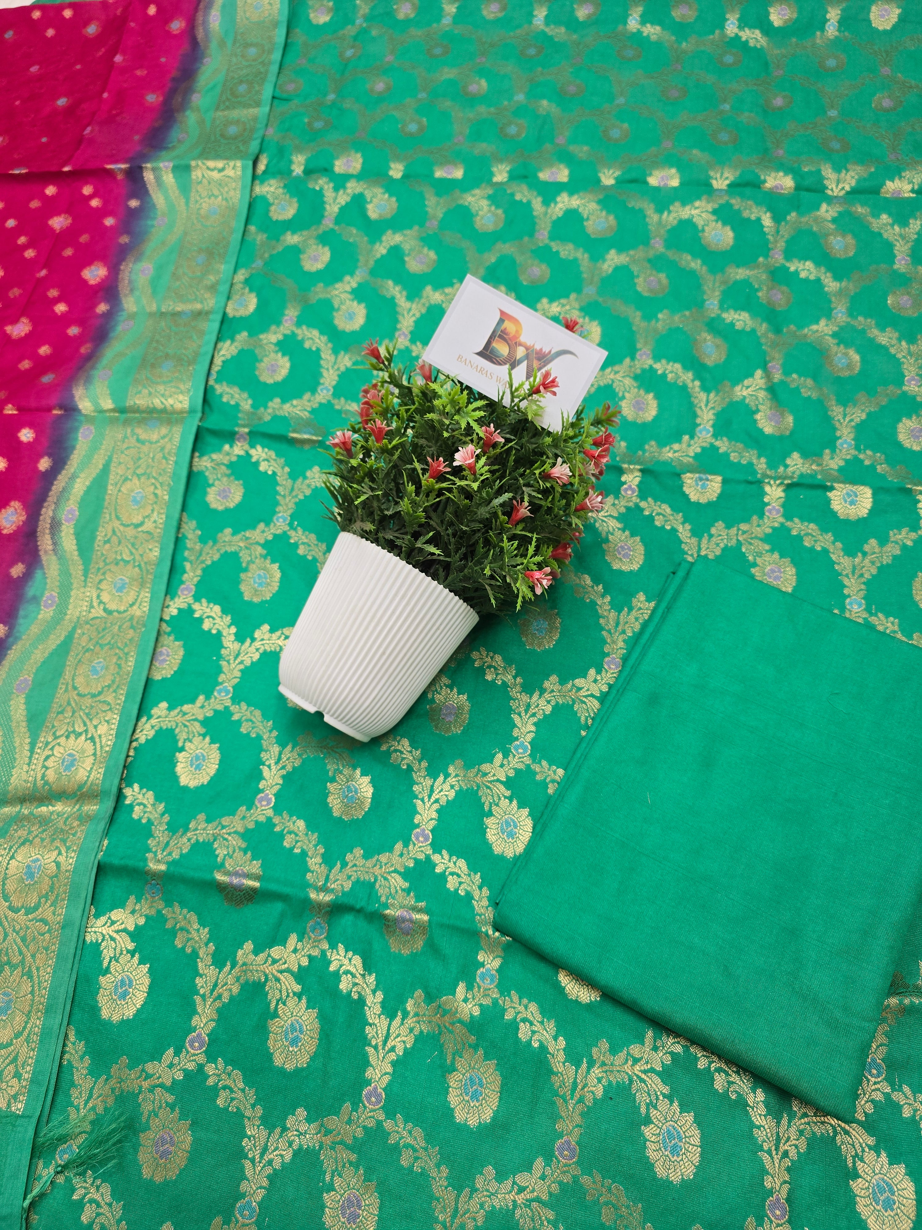 Banarasi Katan Silk Meenakari Jaal Suit