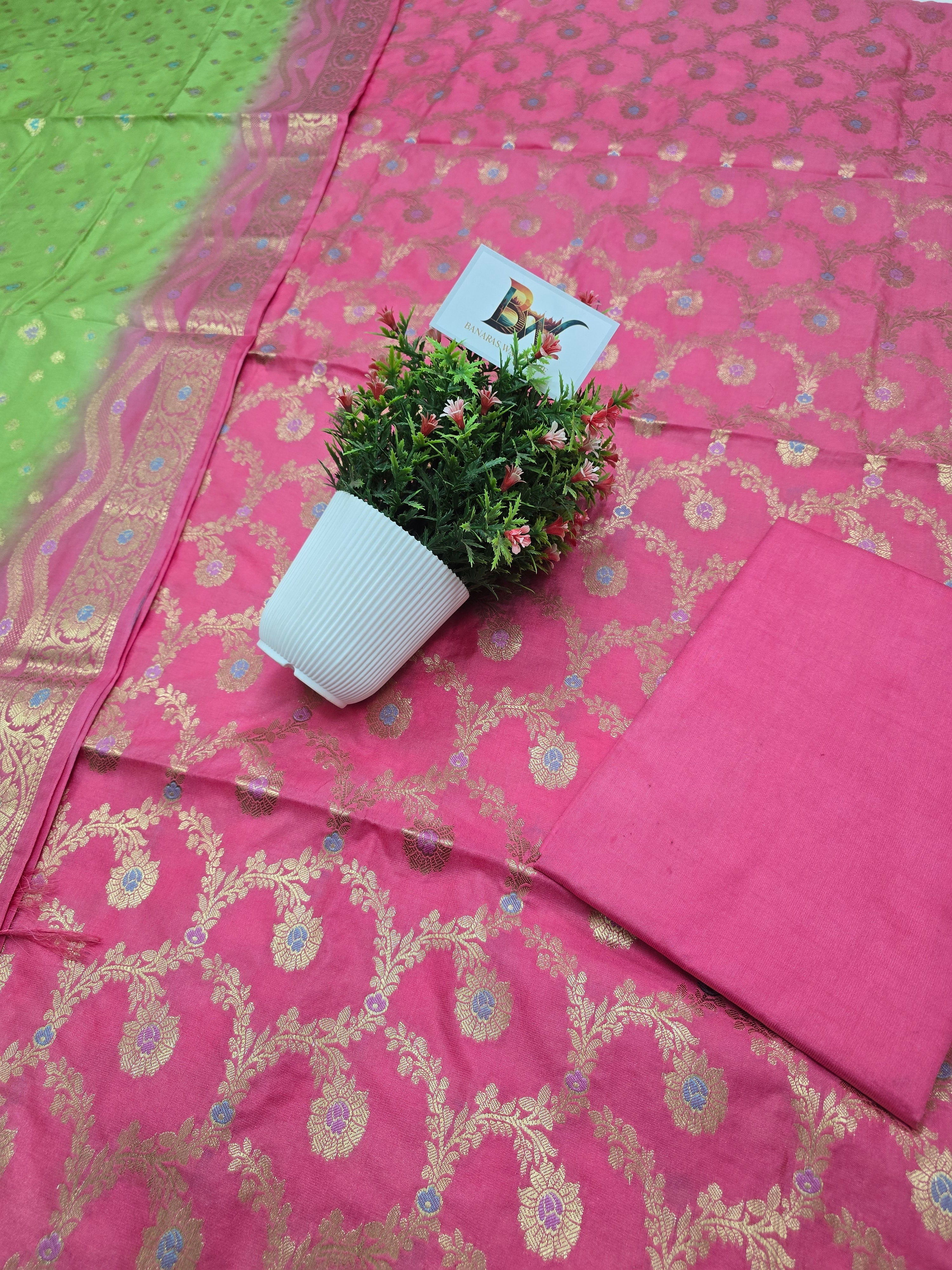 Banarasi Katan Silk Meenakari Jaal Suit
