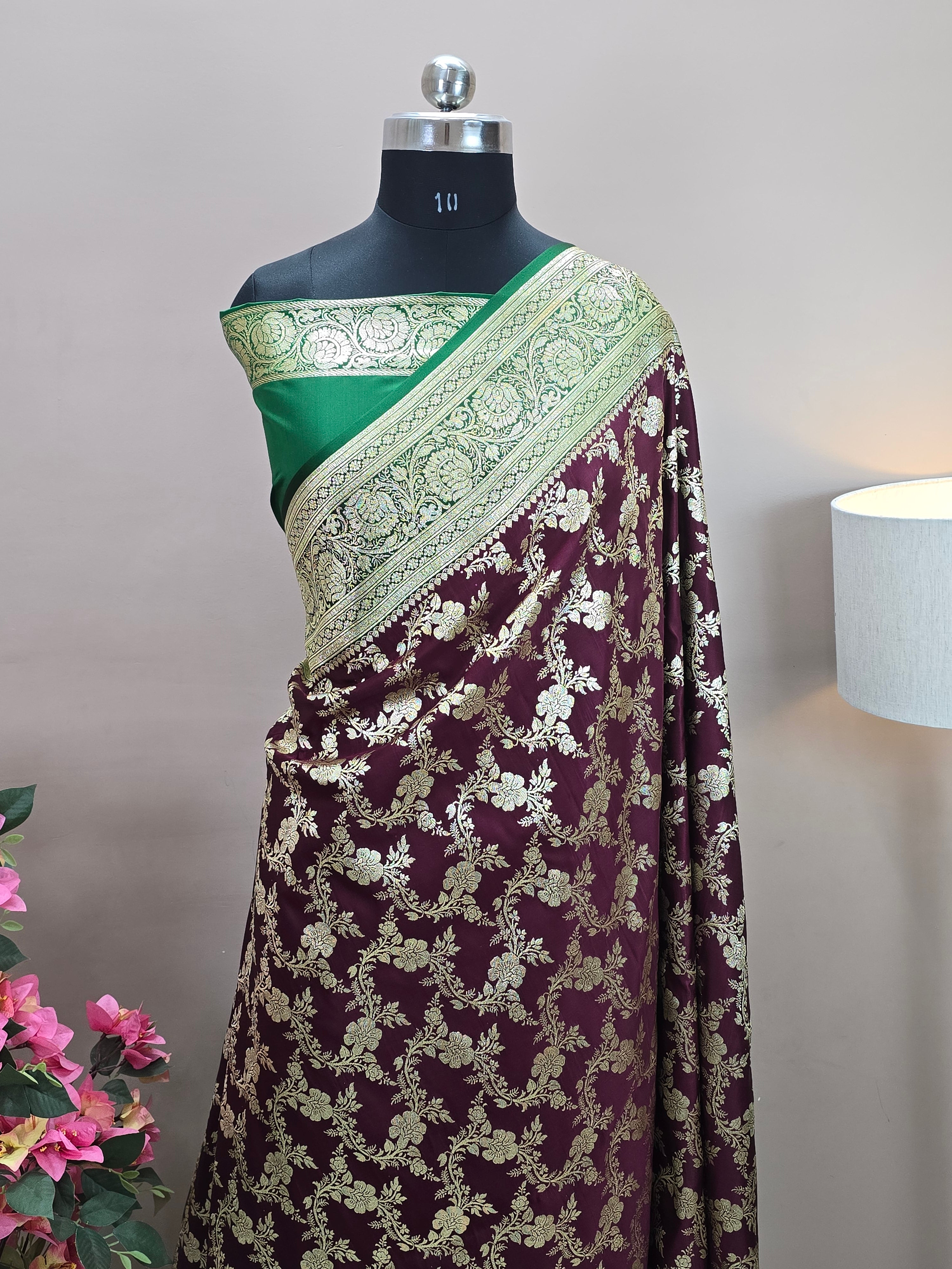 Contrast Malai Katan Silk Banarasi Saree