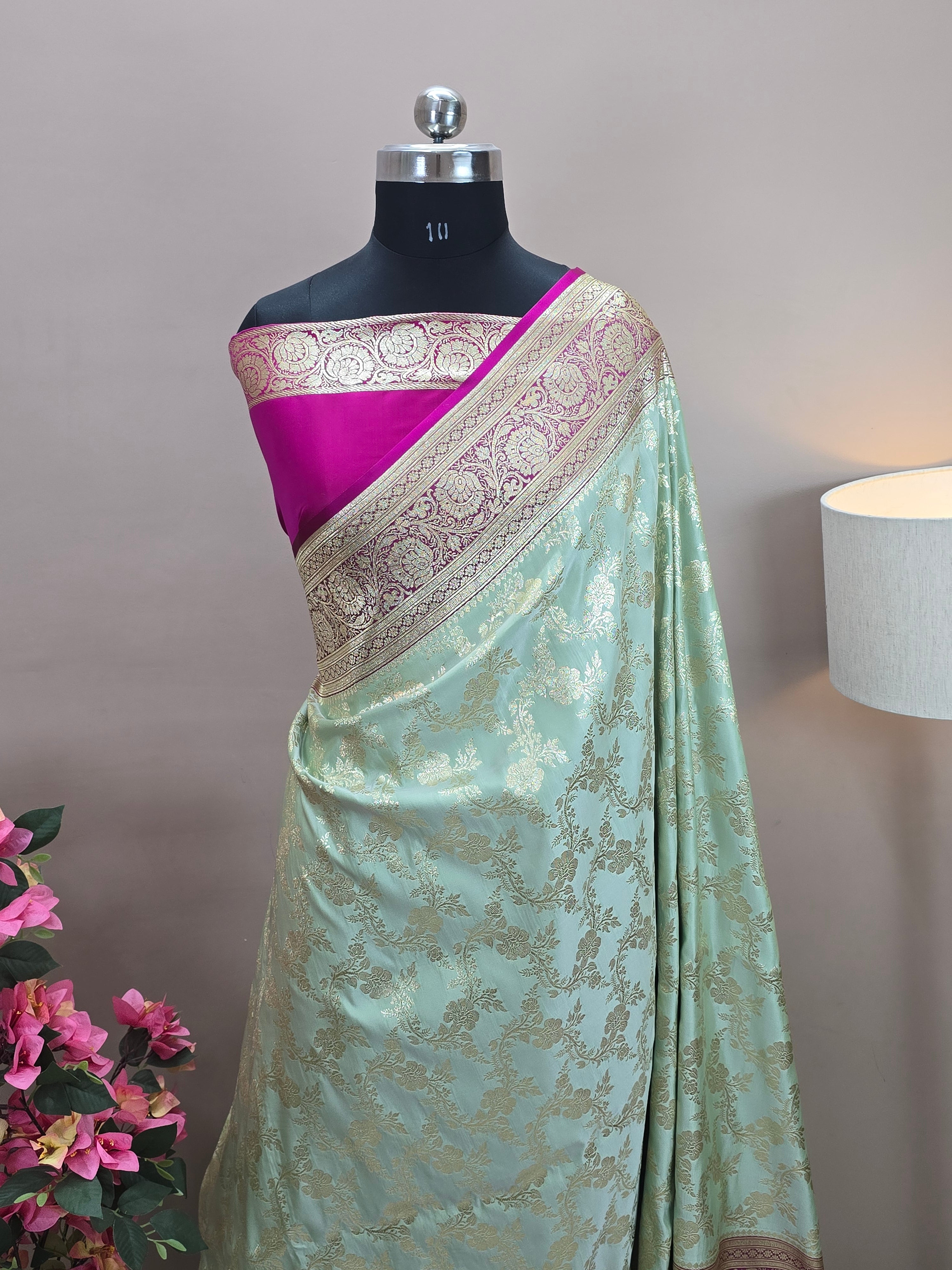Contrast Malai Katan Silk Banarasi Saree