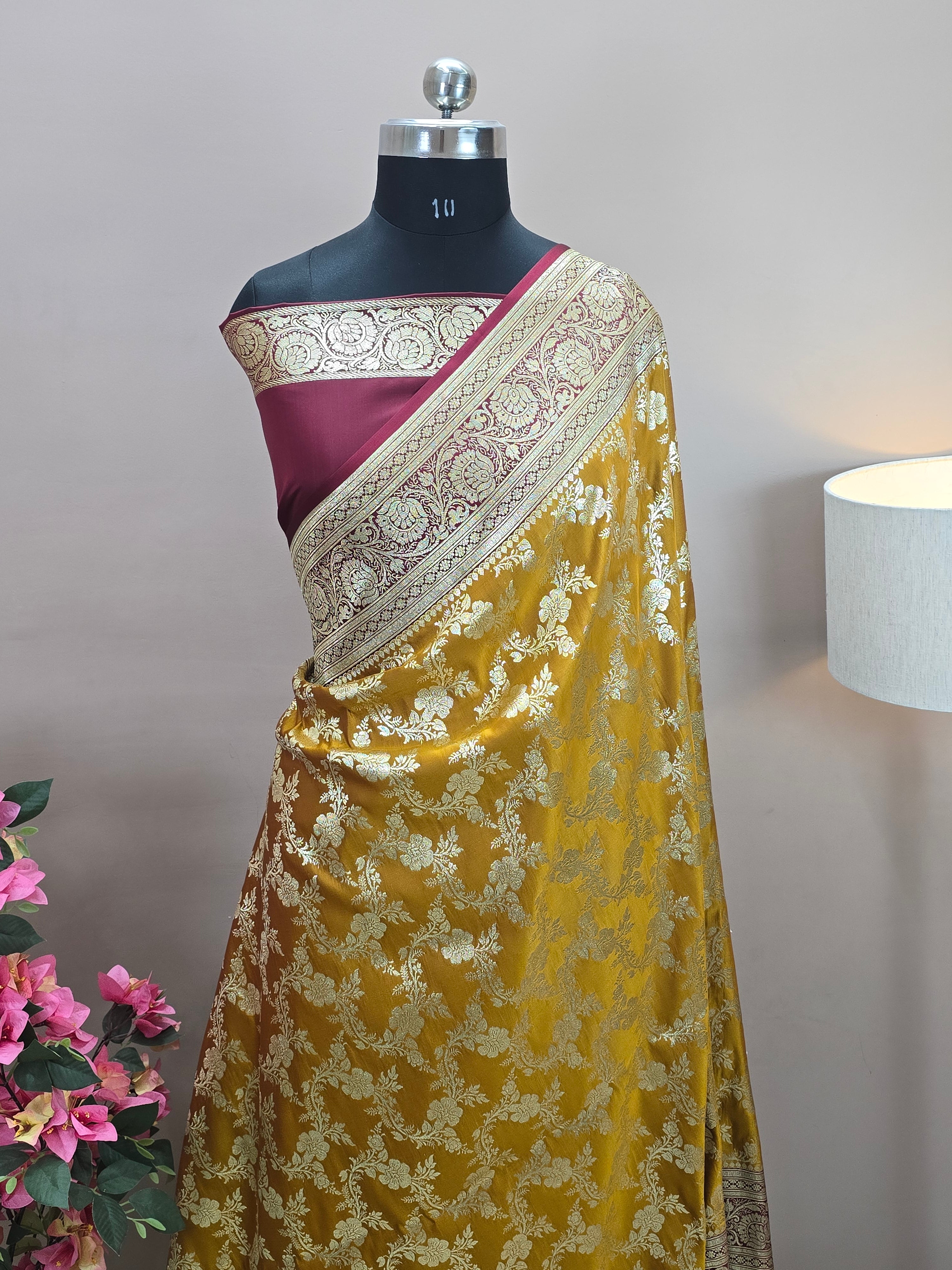 Contrast Malai Katan Silk Banarasi Saree
