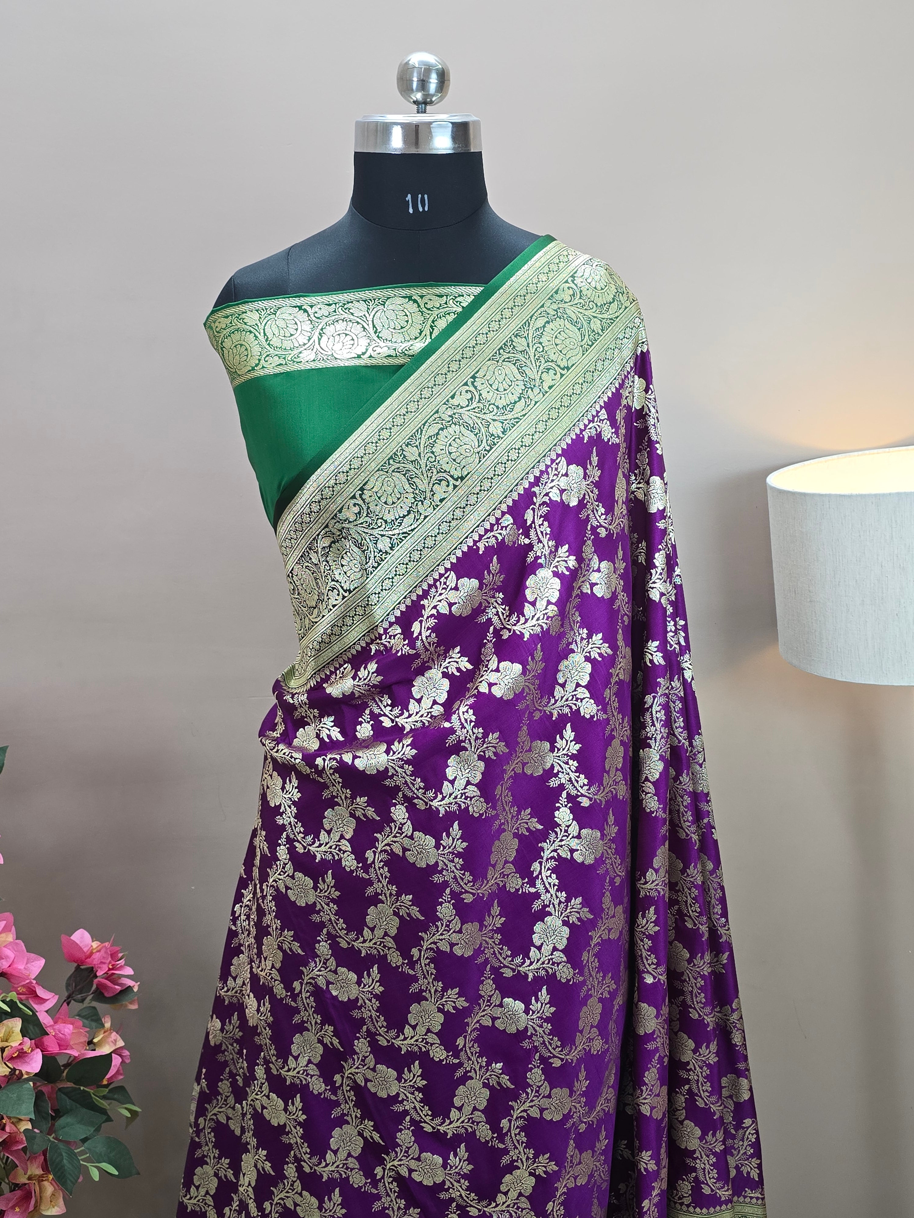 Contrast Malai Katan Silk Banarasi Saree