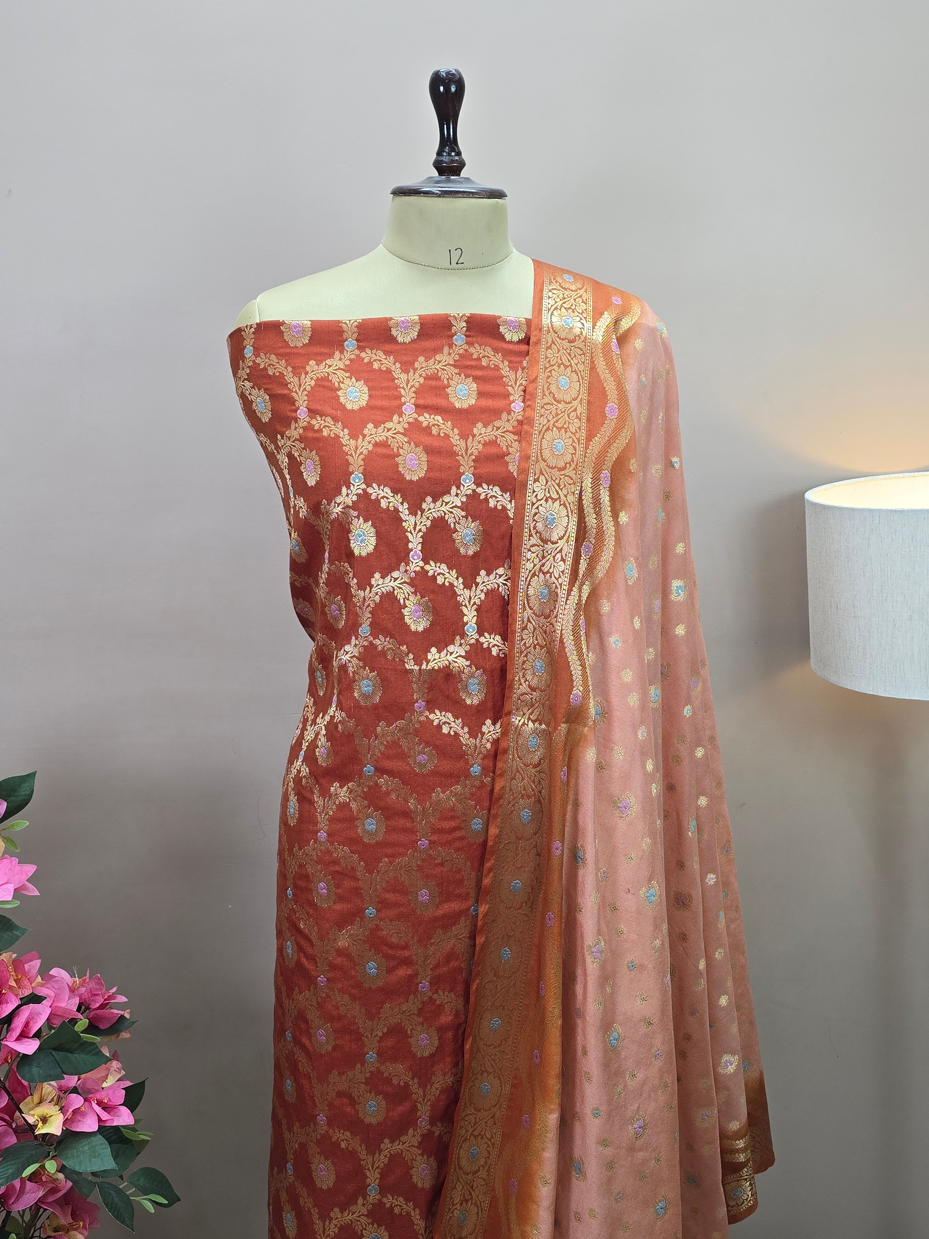 Banarasi Katan Silk Meenakari Jaal Suit