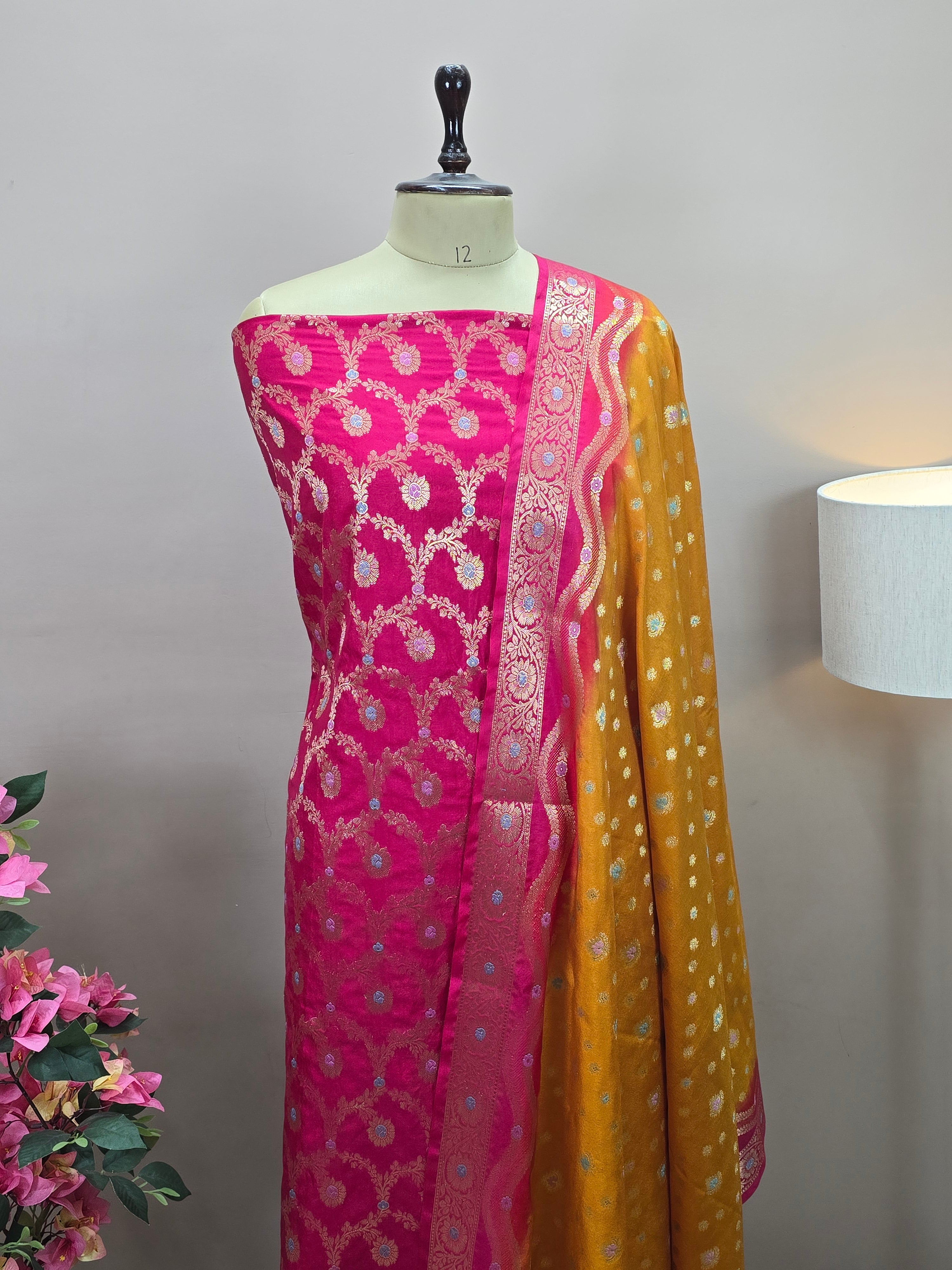 Banarasi Katan Silk Meenakari Jaal Suit