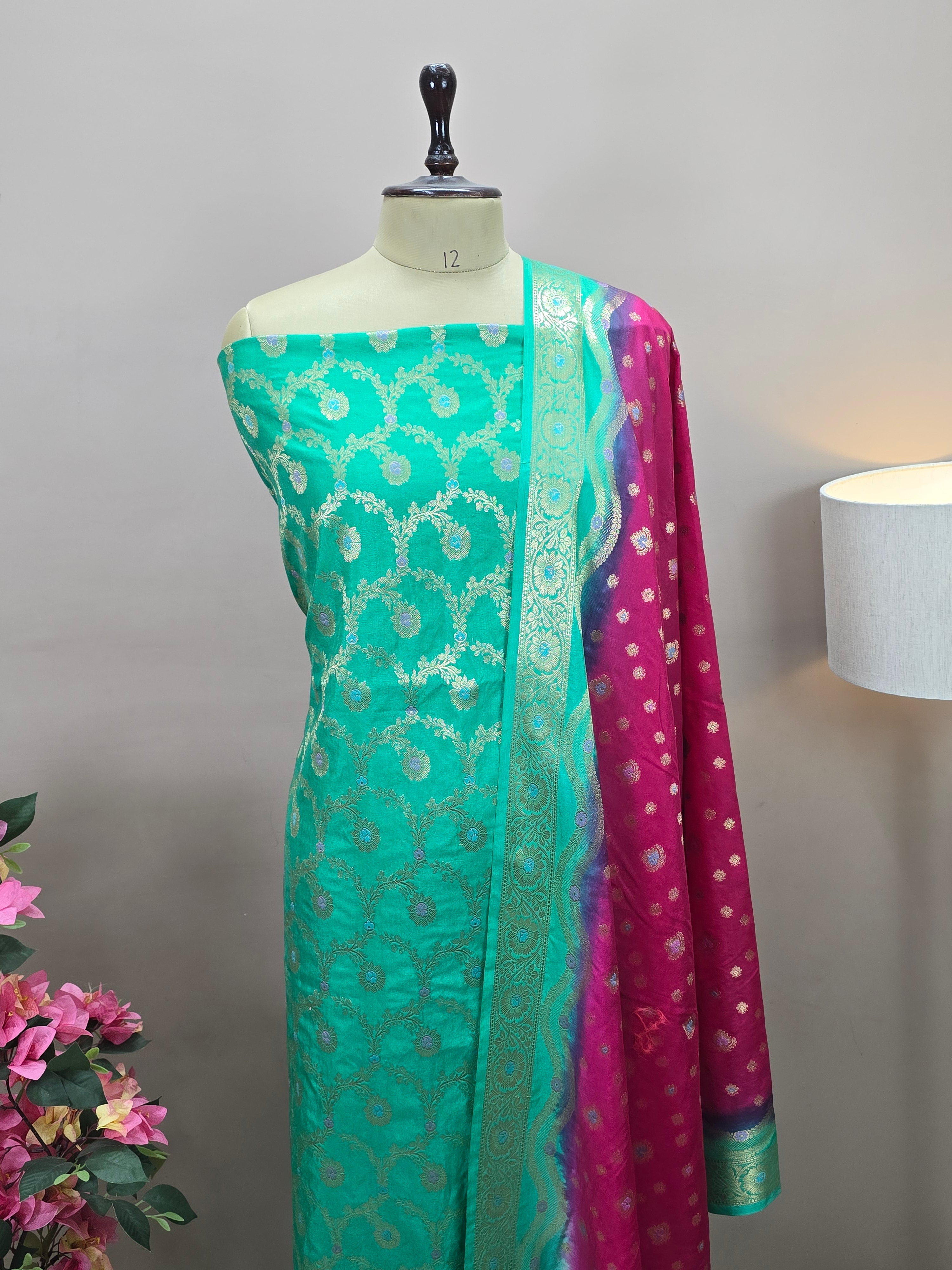 Banarasi Katan Silk Meenakari Jaal Suit
