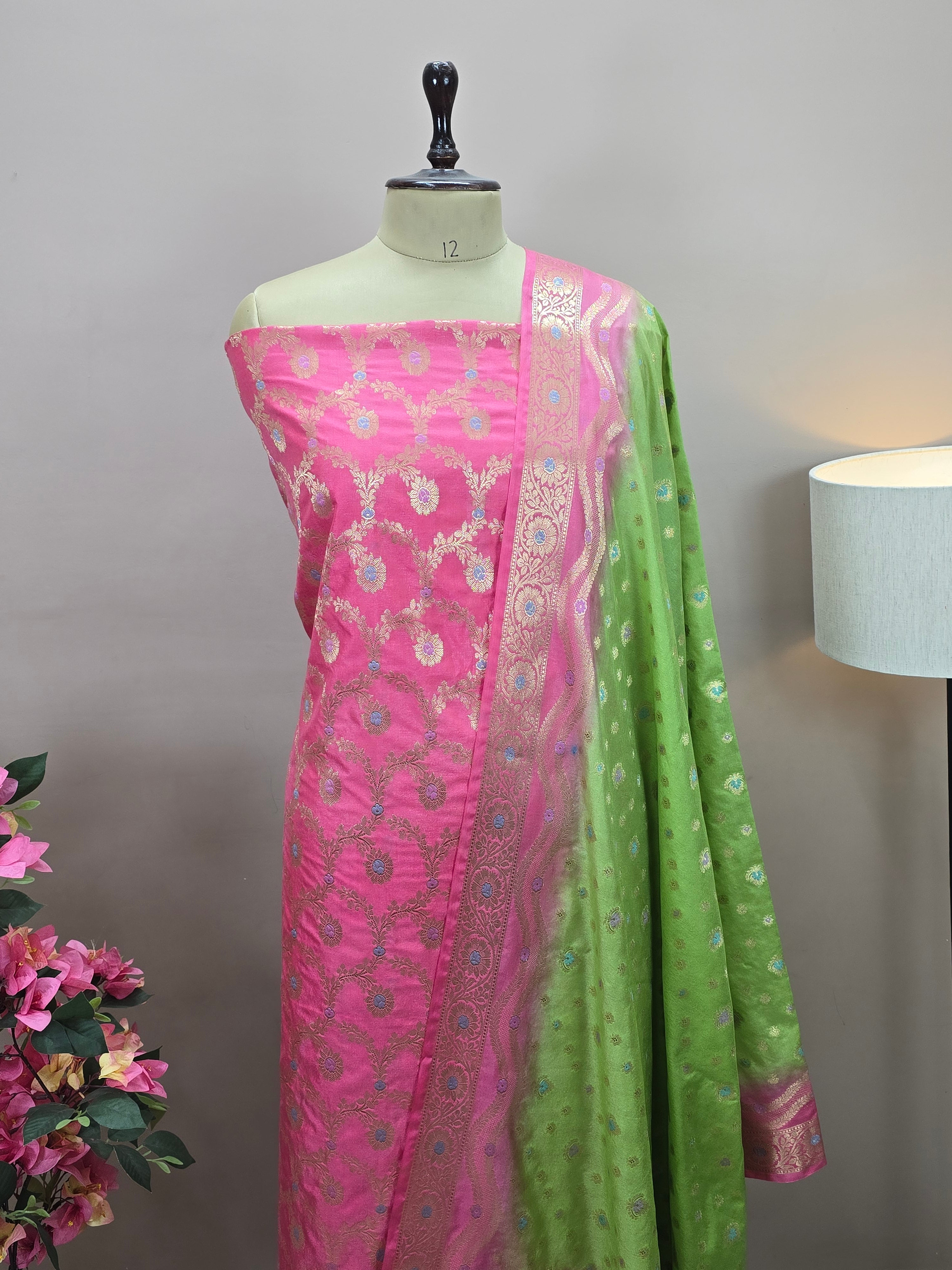 Banarasi Katan Silk Meenakari Jaal Suit