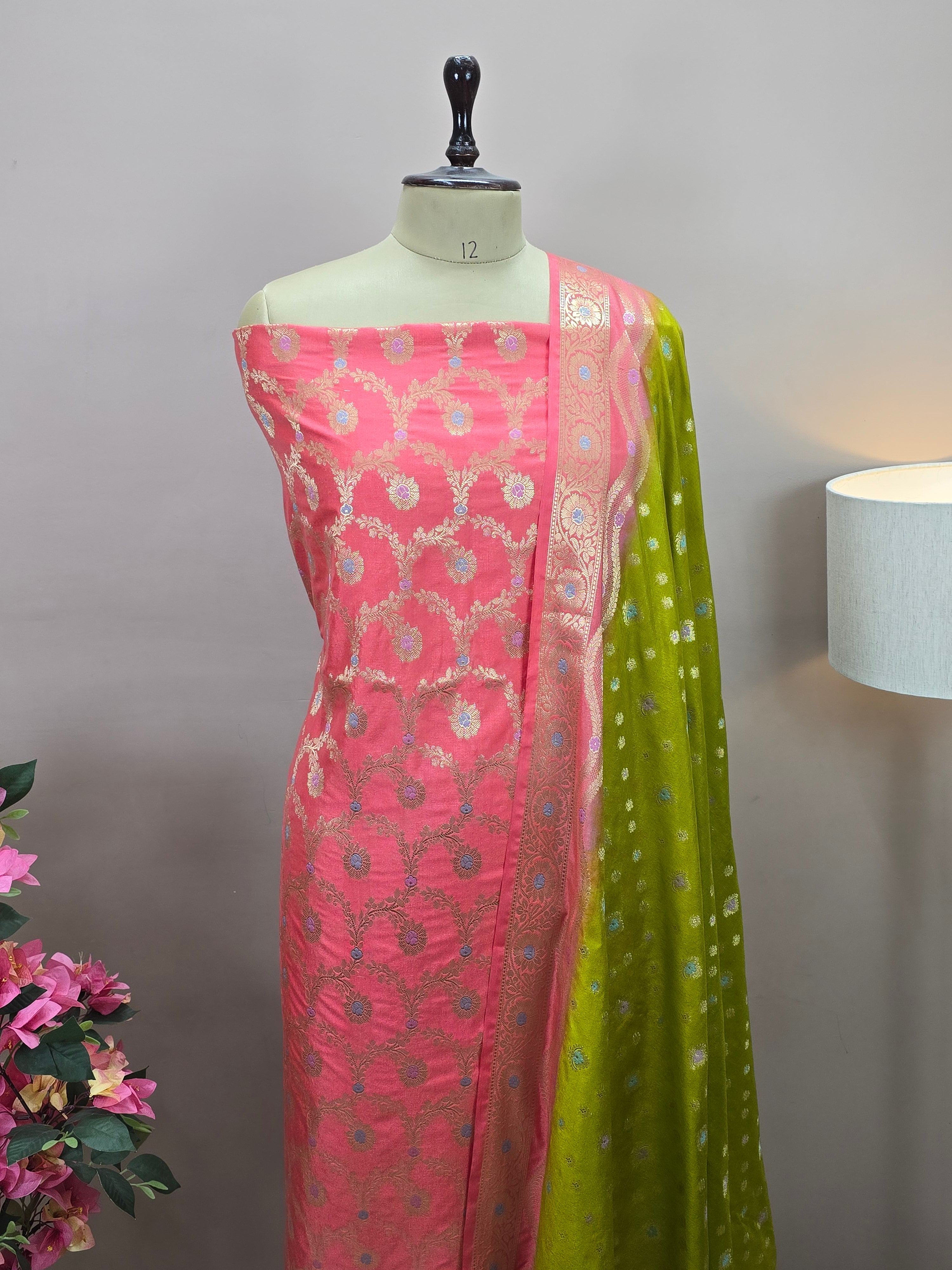 Banarasi Katan Silk Meenakari Jaal Suit