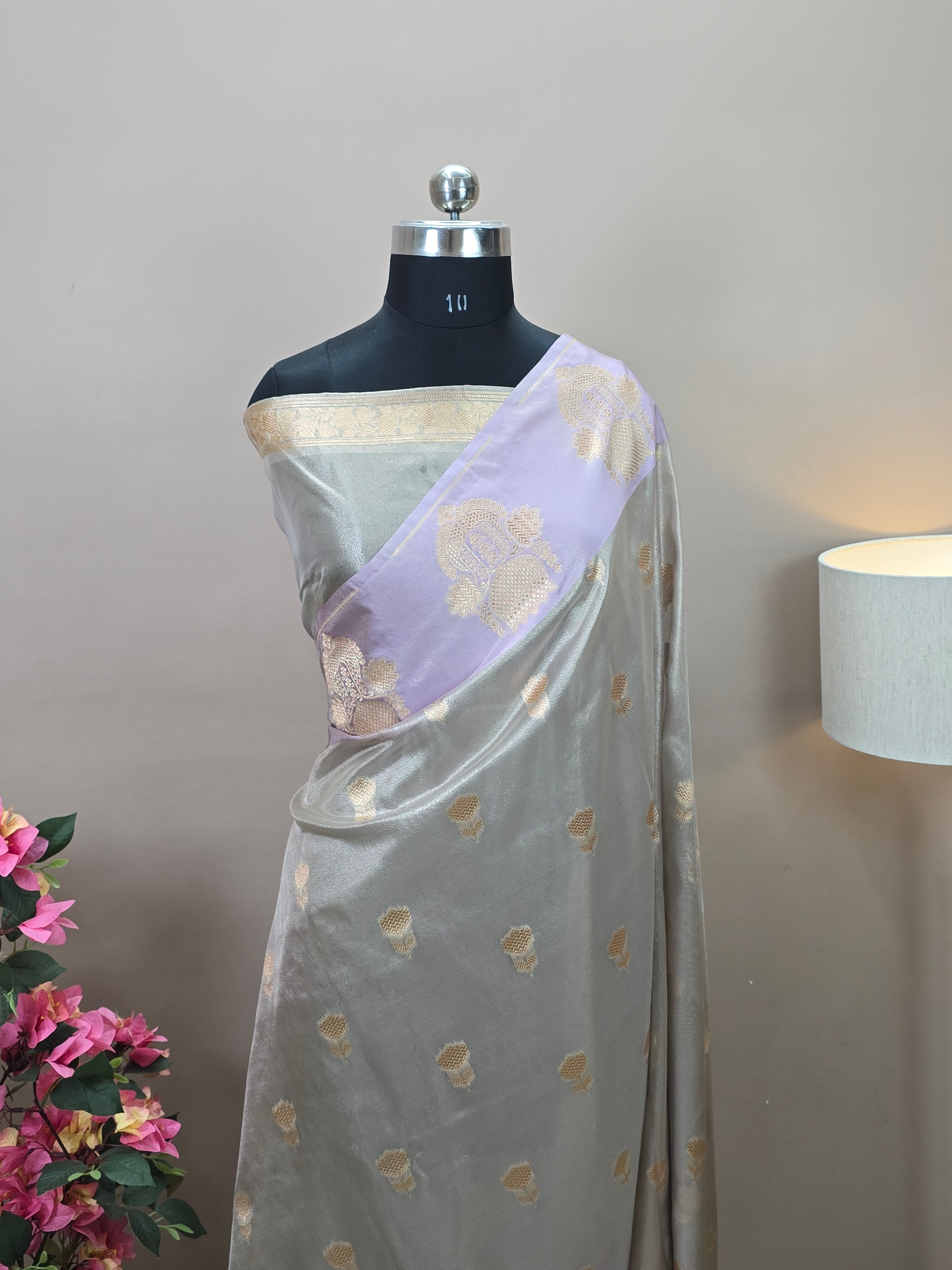 Banarasi Tissue Silk Saree with Rich Floral Border