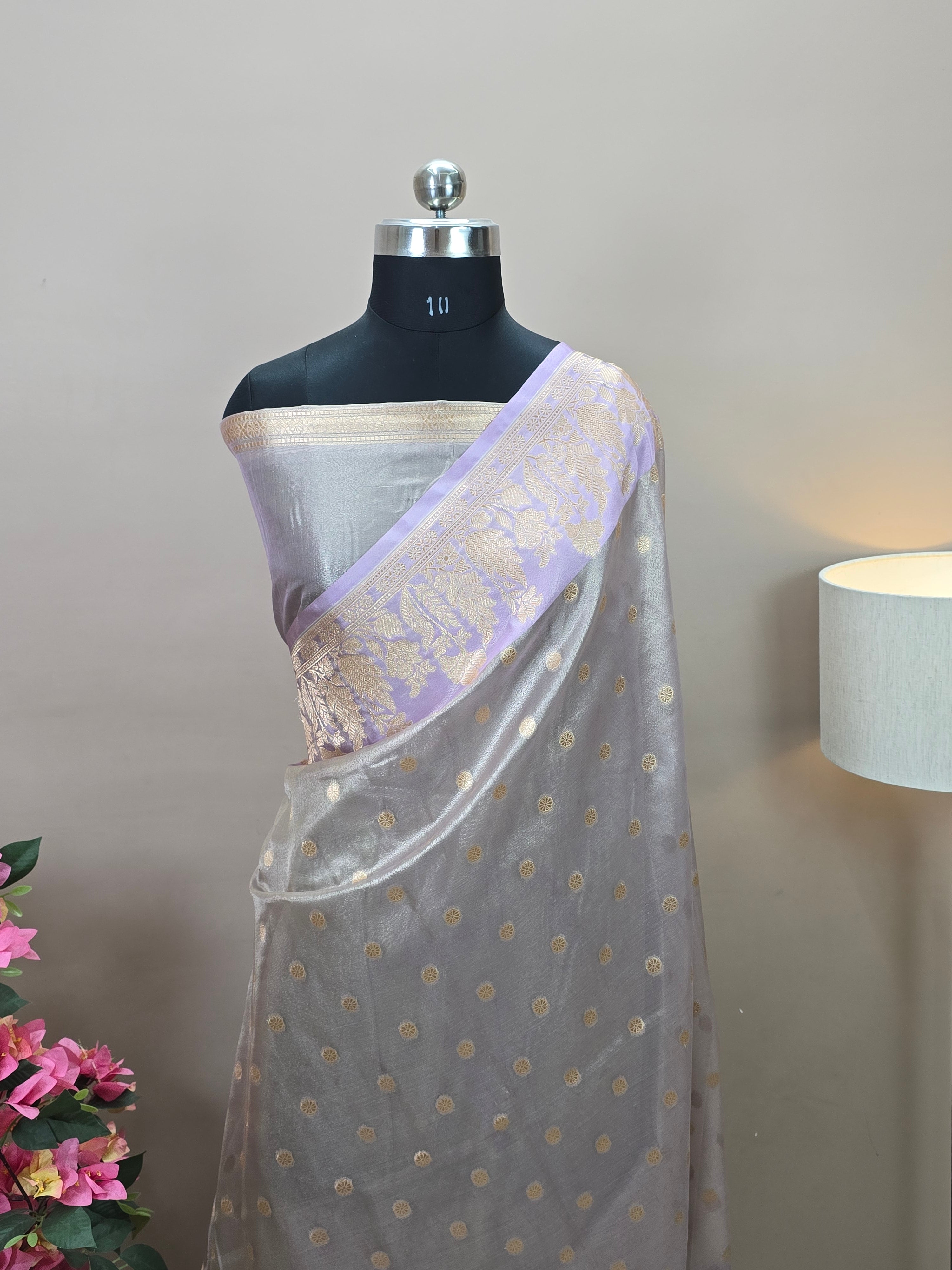 Banarasi Tissue Silk Saree with Rich Floral Border