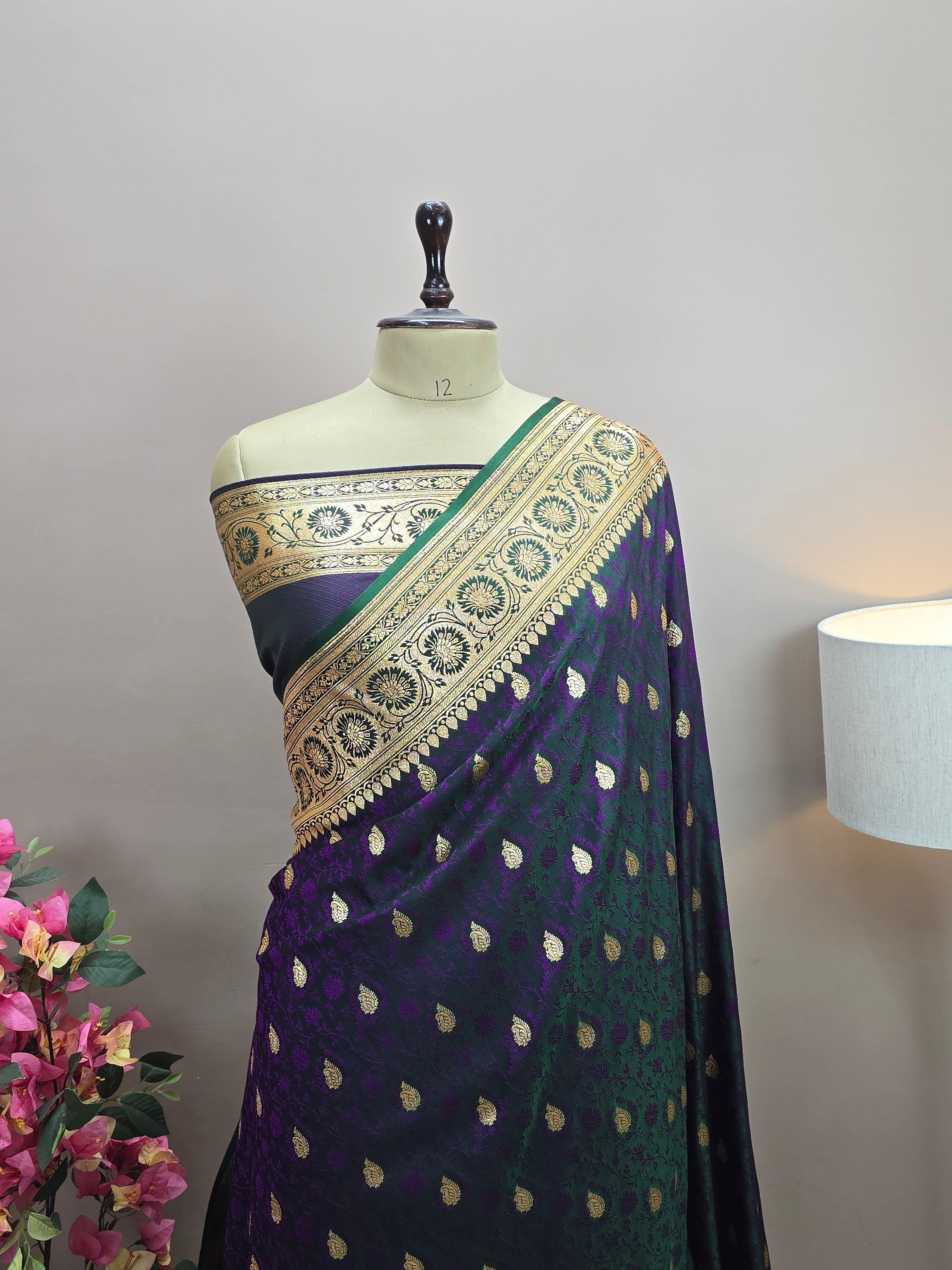 Banarasi Satin Malai Katan Tanchui Saree