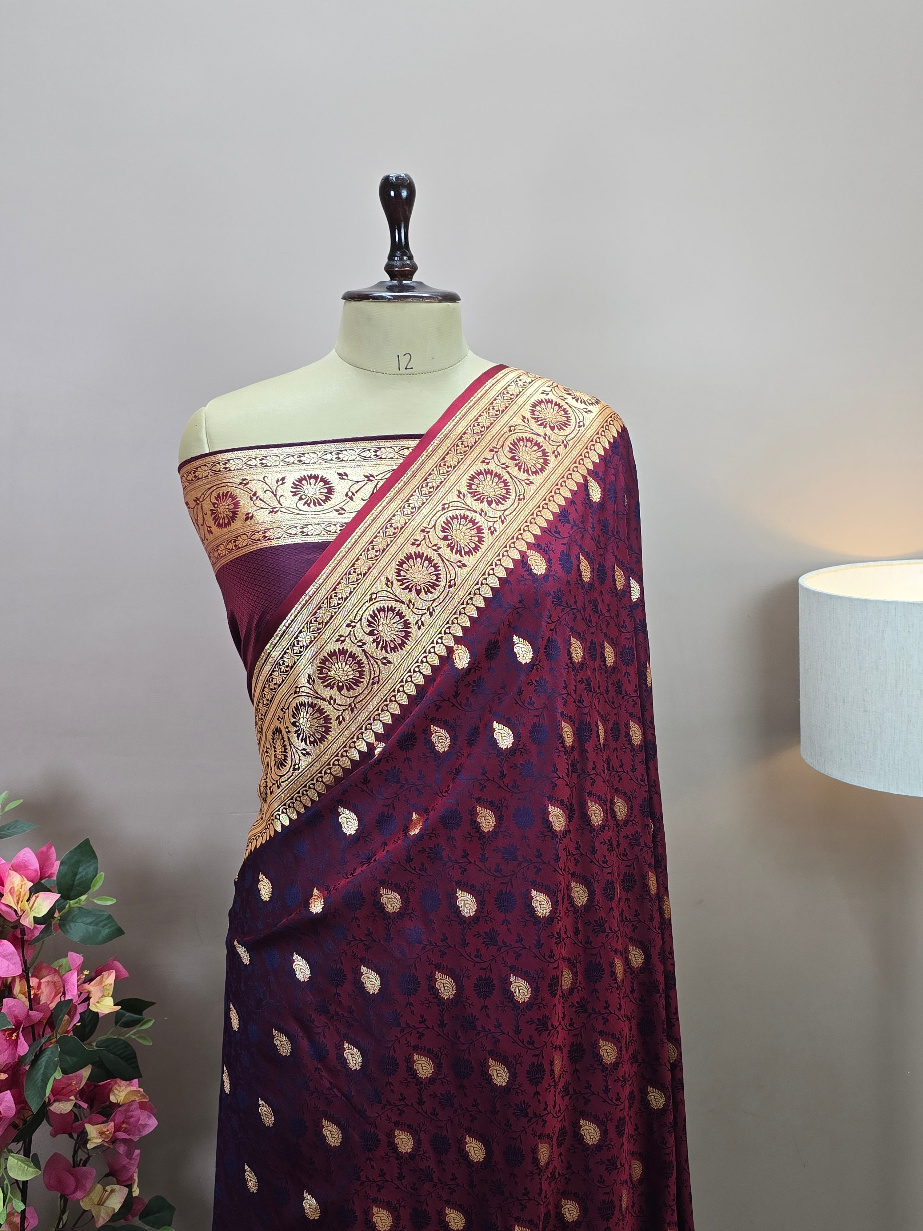 Banarasi Satin Malai Katan Tanchui Saree