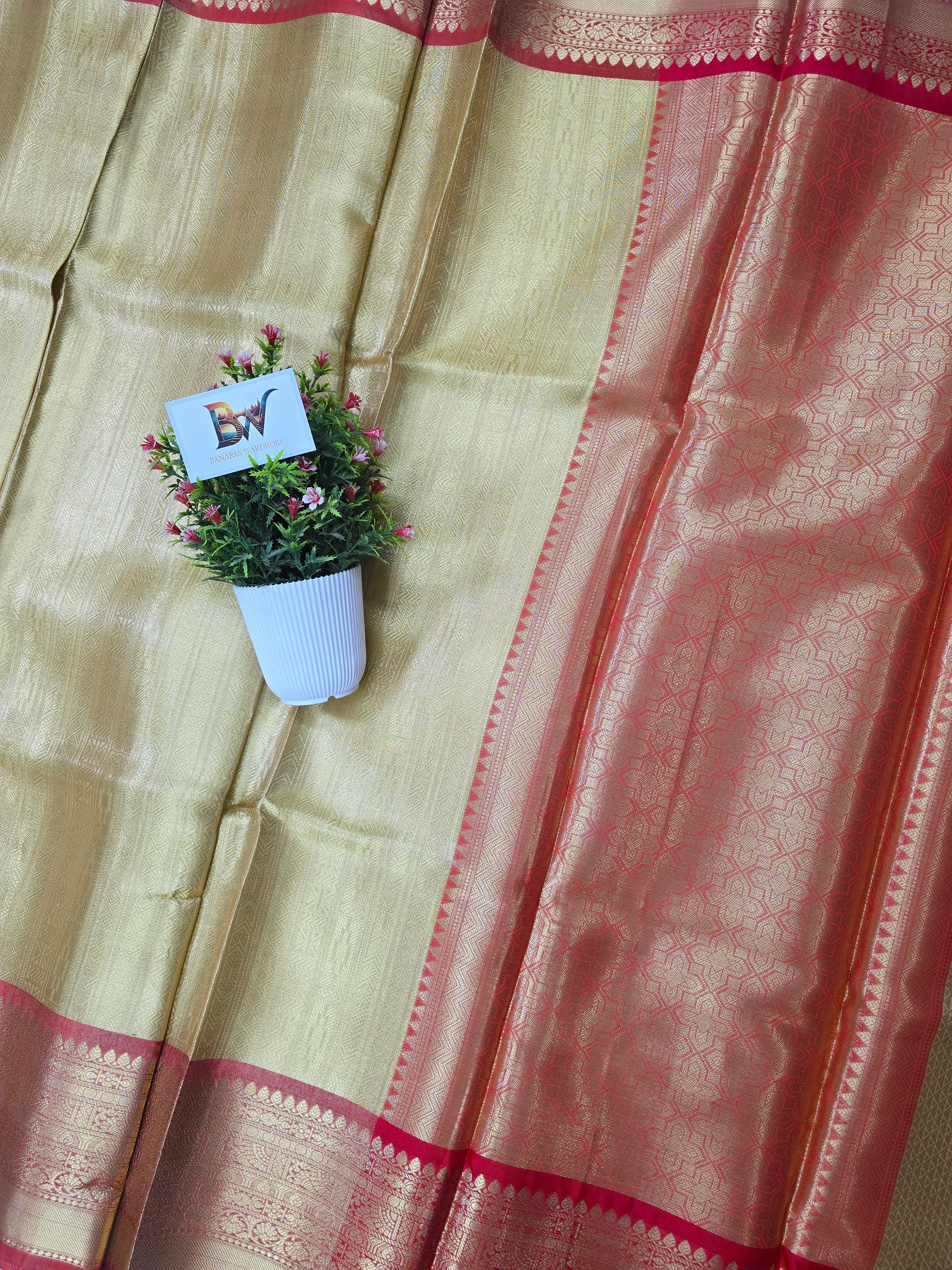 Banarasi Tissue Brocade Silk Saree with Contrast Border