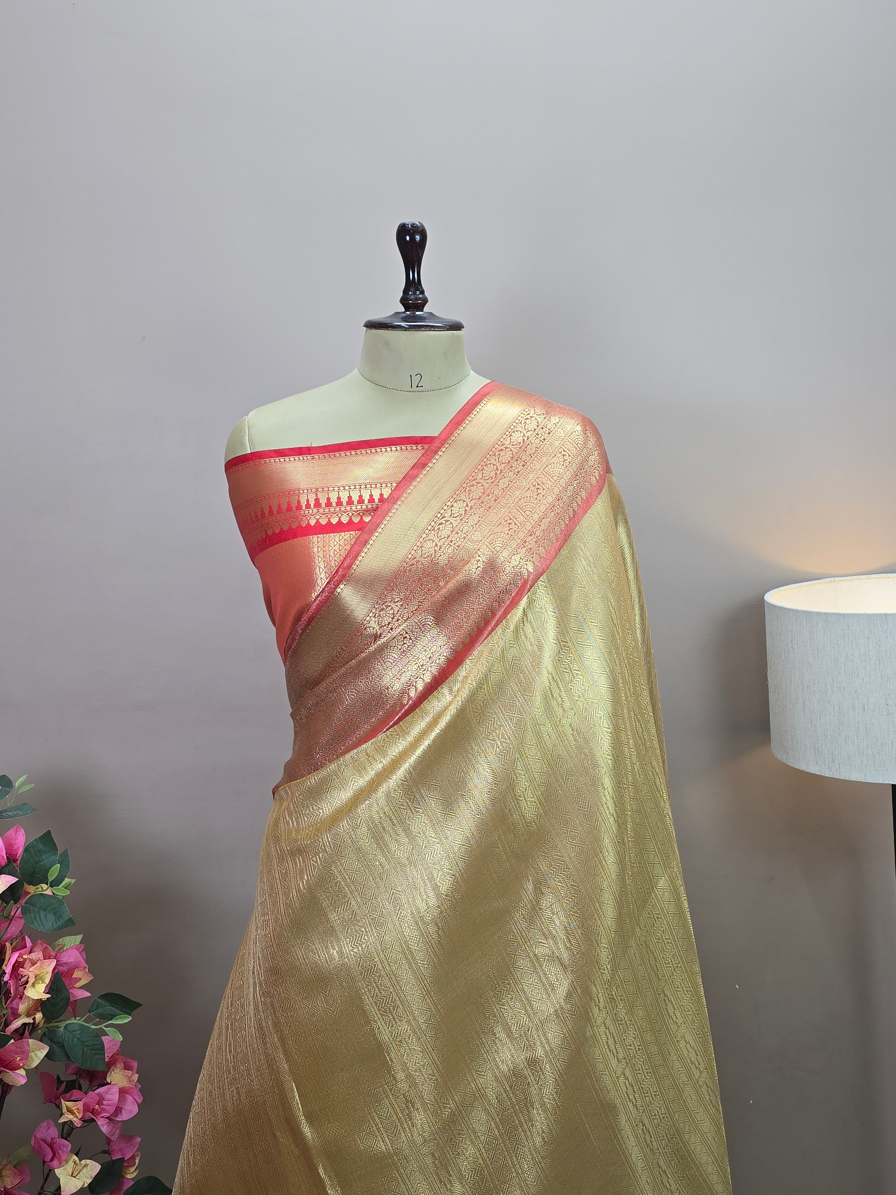 Banarasi Tissue Brocade Silk Saree with Contrast Border
