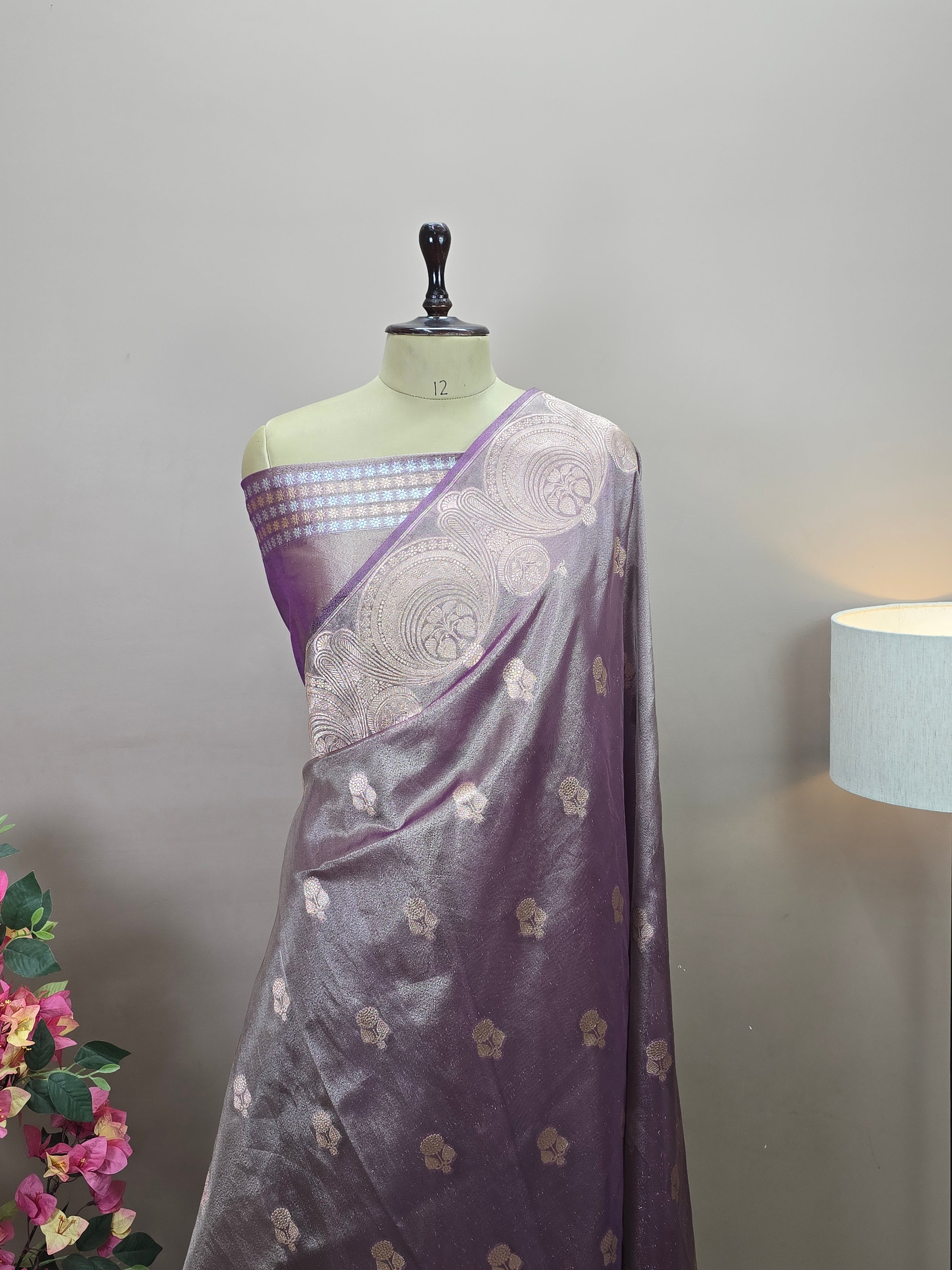 Banarasi Tissue Silk Saree with Paisley Mughal Scallop Border