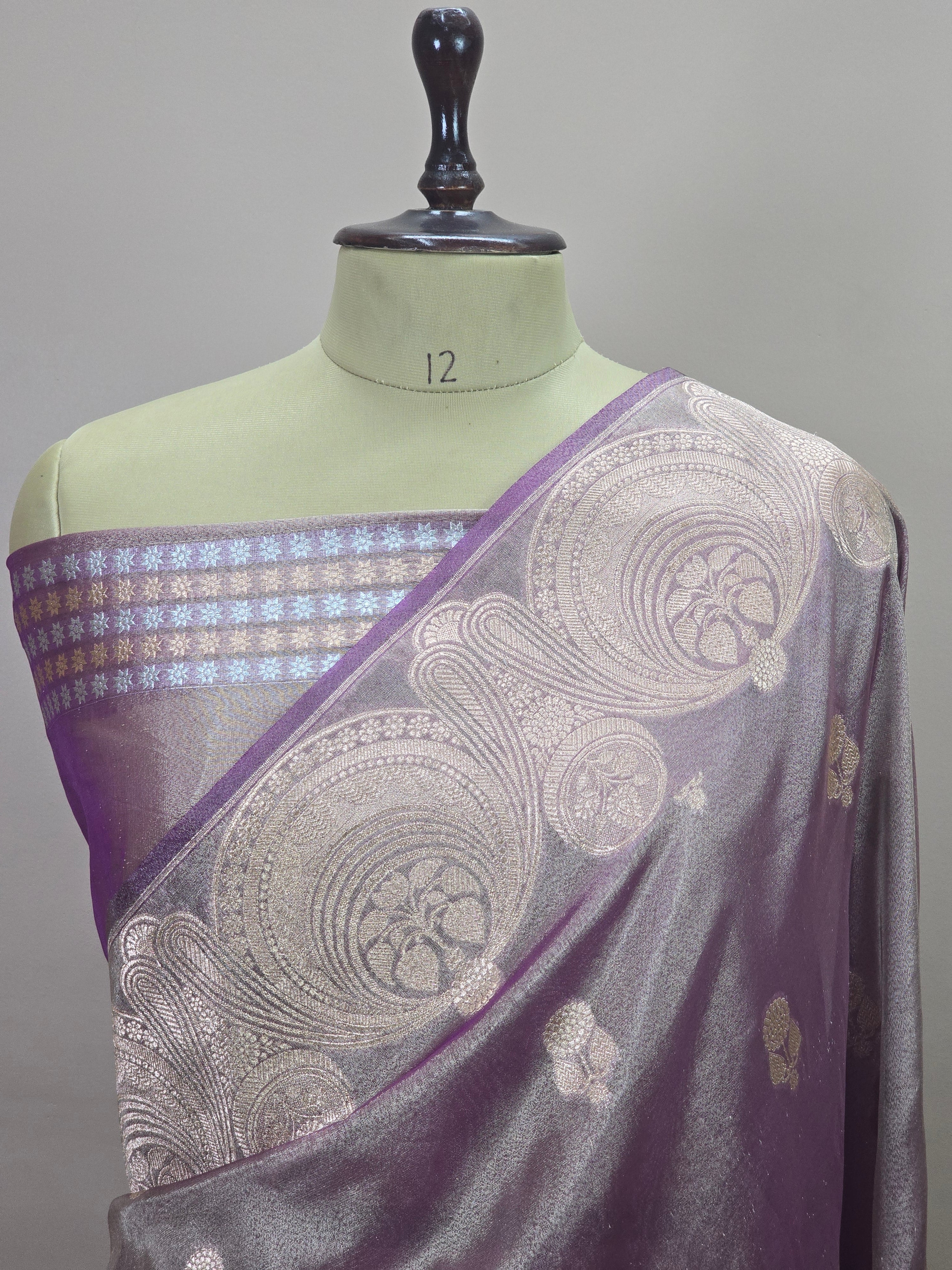 Banarasi Tissue Silk Saree with Paisley Mughal Scallop Border
