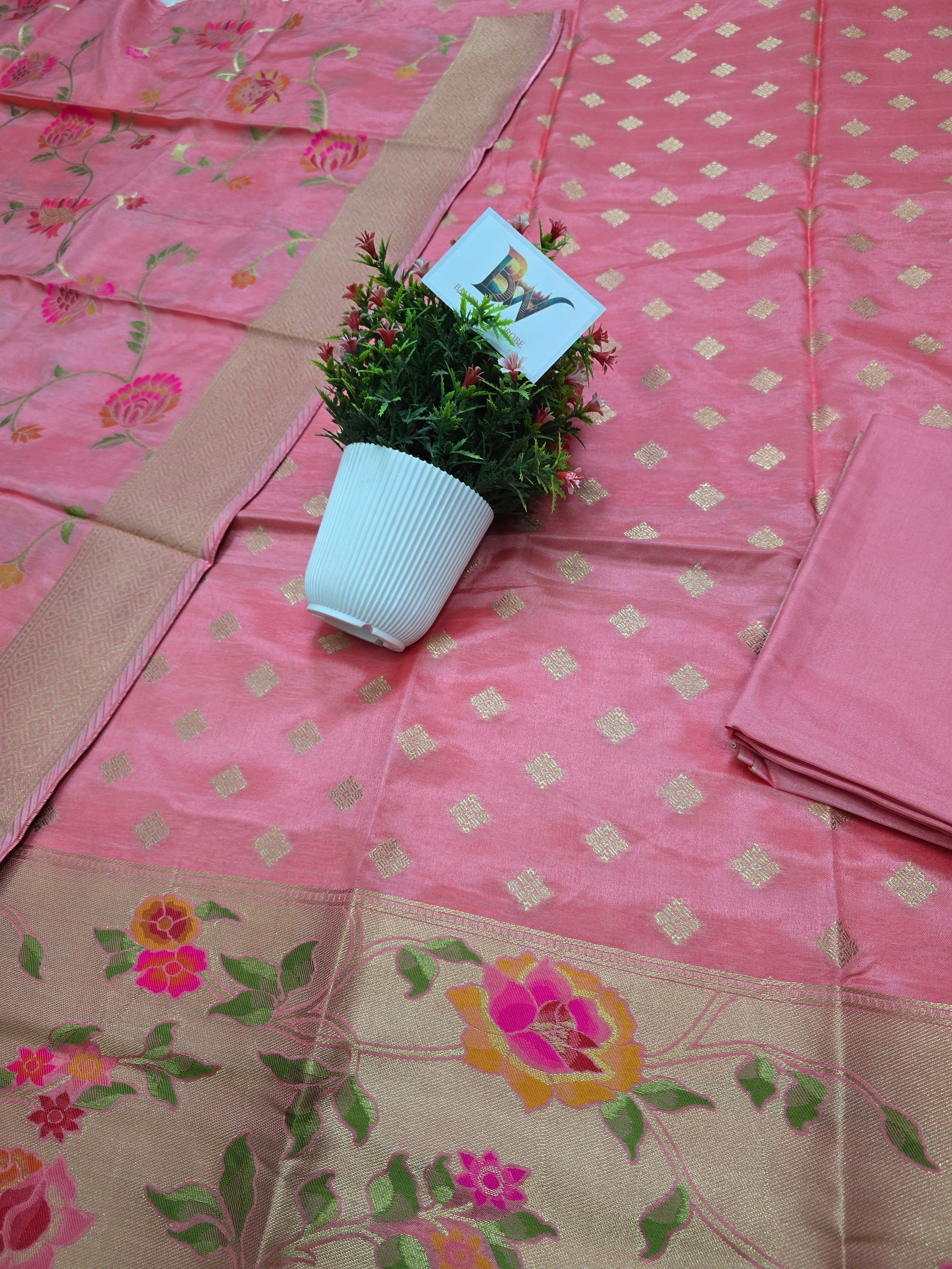 Banarasi Rayon Crepe Silk Suit with Floral Woven Dupatta