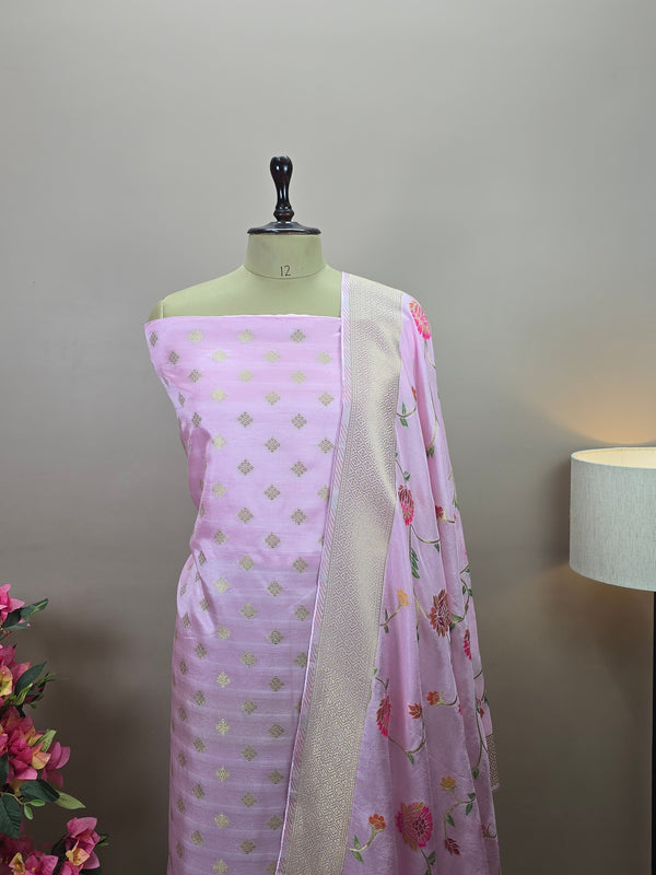 Banarasi Rayon Crepe Silk Suit with Floral Woven Dupatta