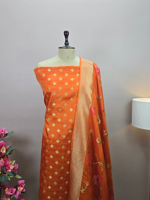 Banarasi Rayon Crepe Silk Suit with Floral Woven Dupatta