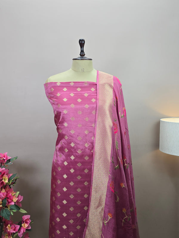 Banarasi Rayon Crepe Silk Suit with Floral Woven Dupatta