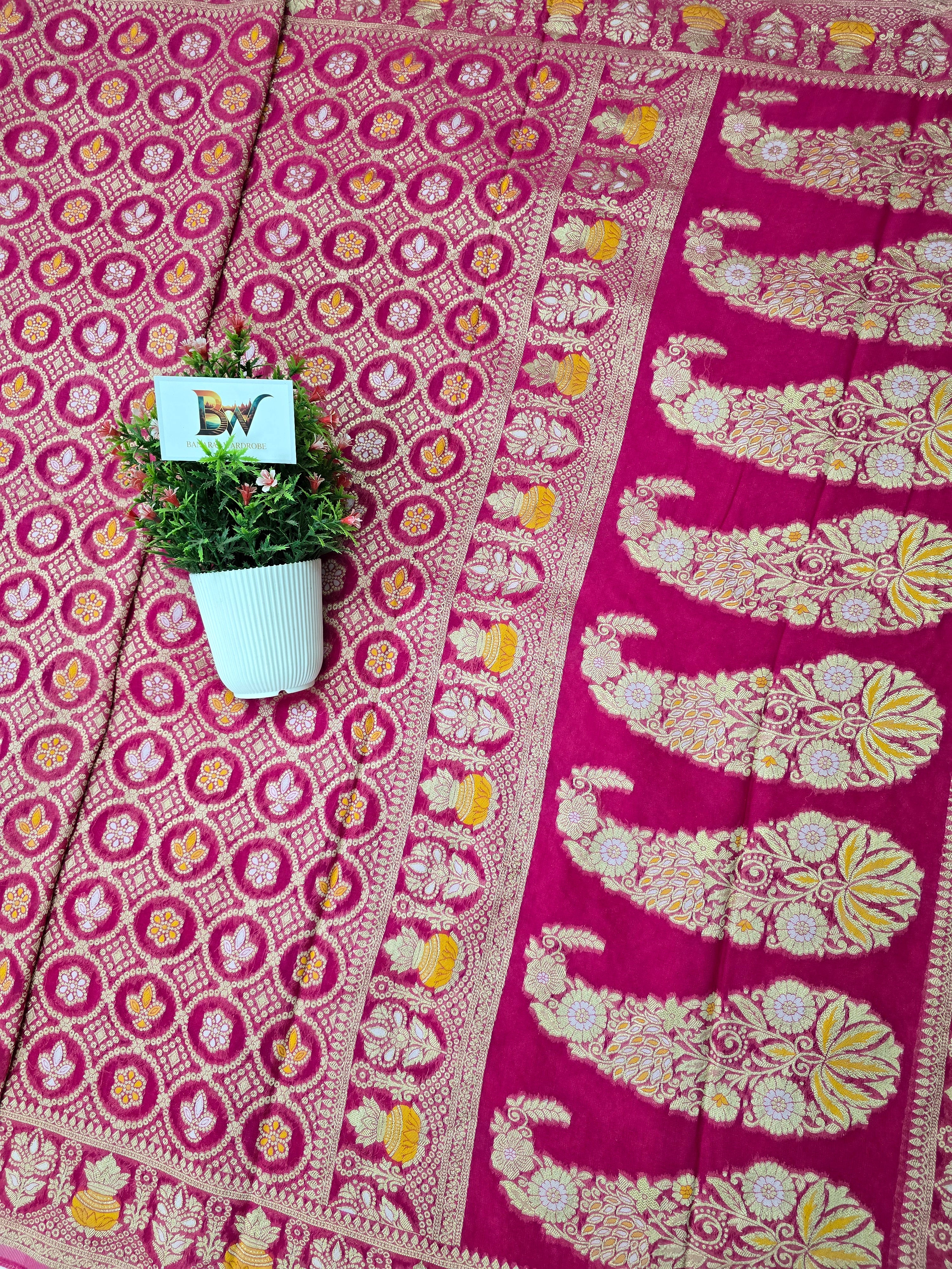 Premium Georgette Banarasi Bandhej Saree with Meenakari Motifs
