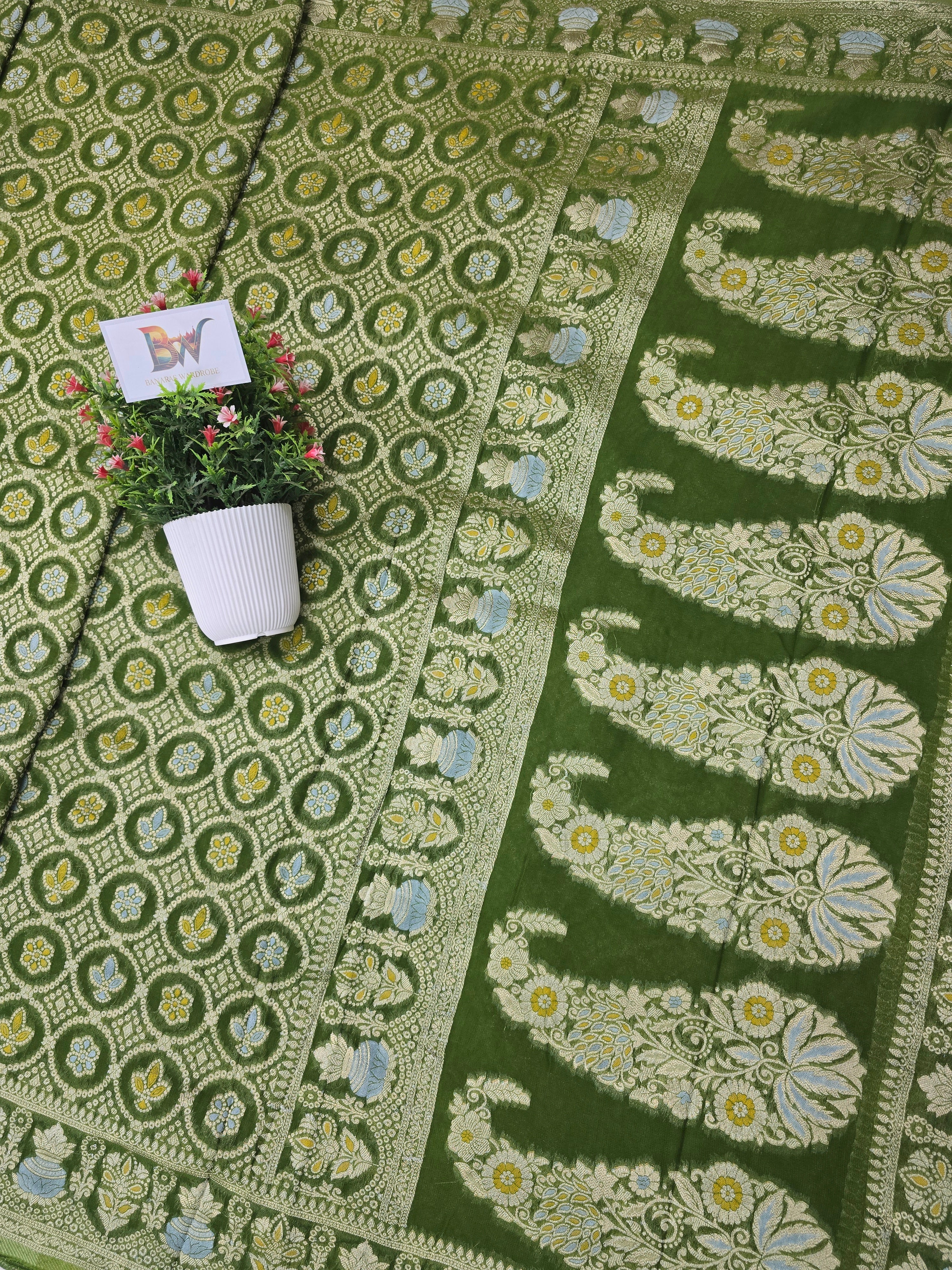 Premium Georgette Banarasi Bandhej Saree with Meenakari Motifs
