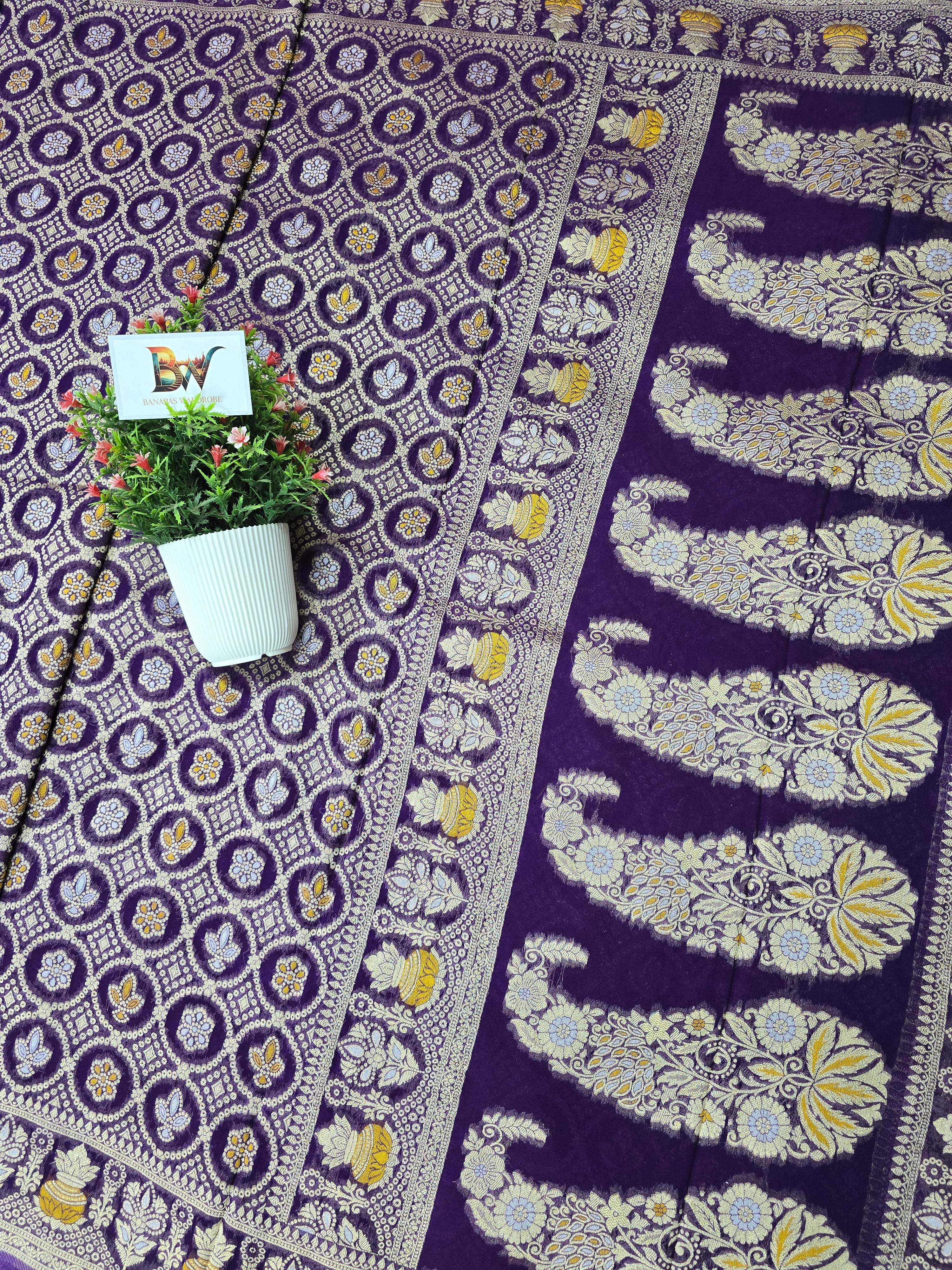 Premium Georgette Banarasi Bandhej Saree with Meenakari Motifs