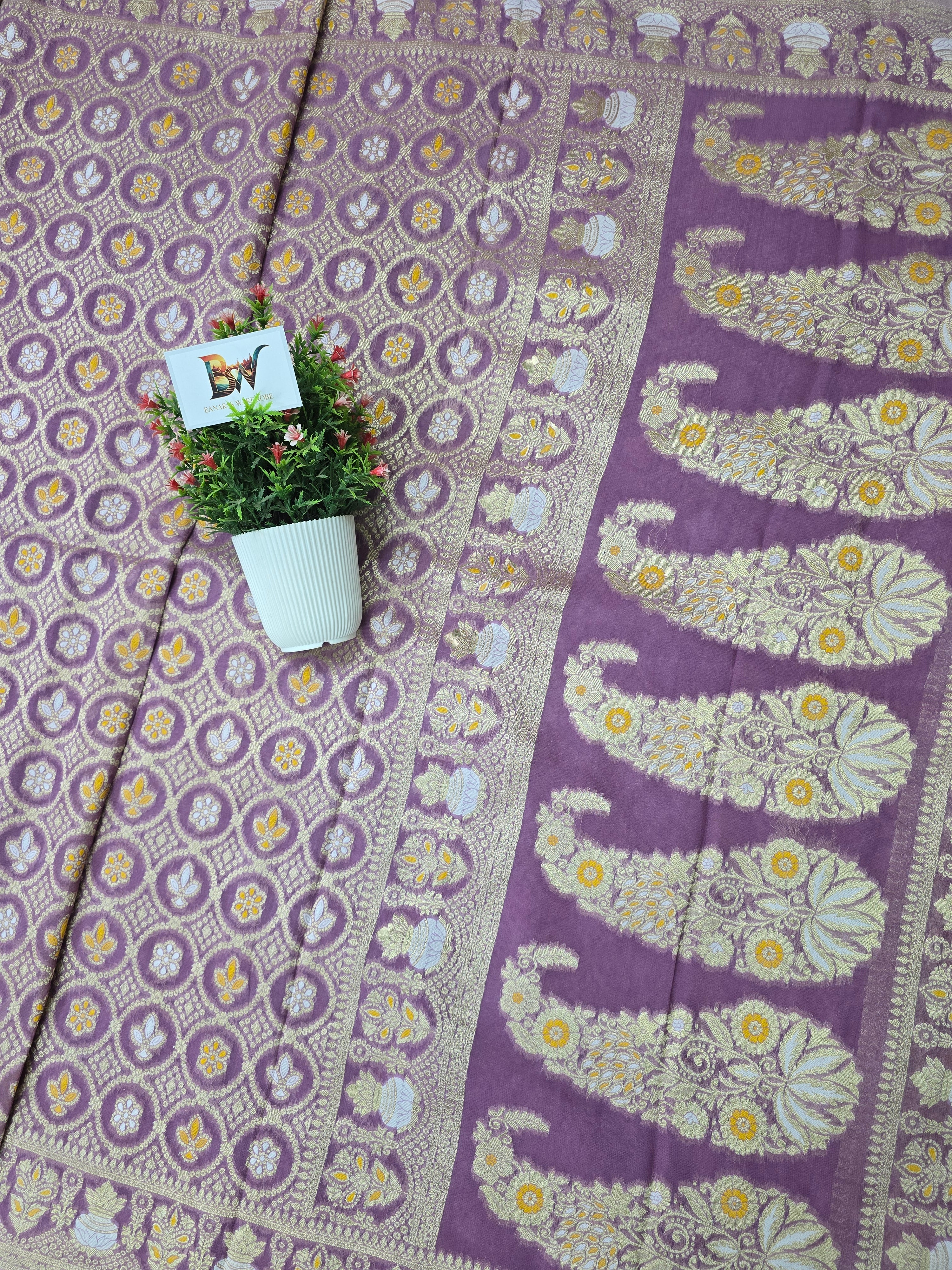 Premium Georgette Banarasi Bandhej Saree with Meenakari Motifs