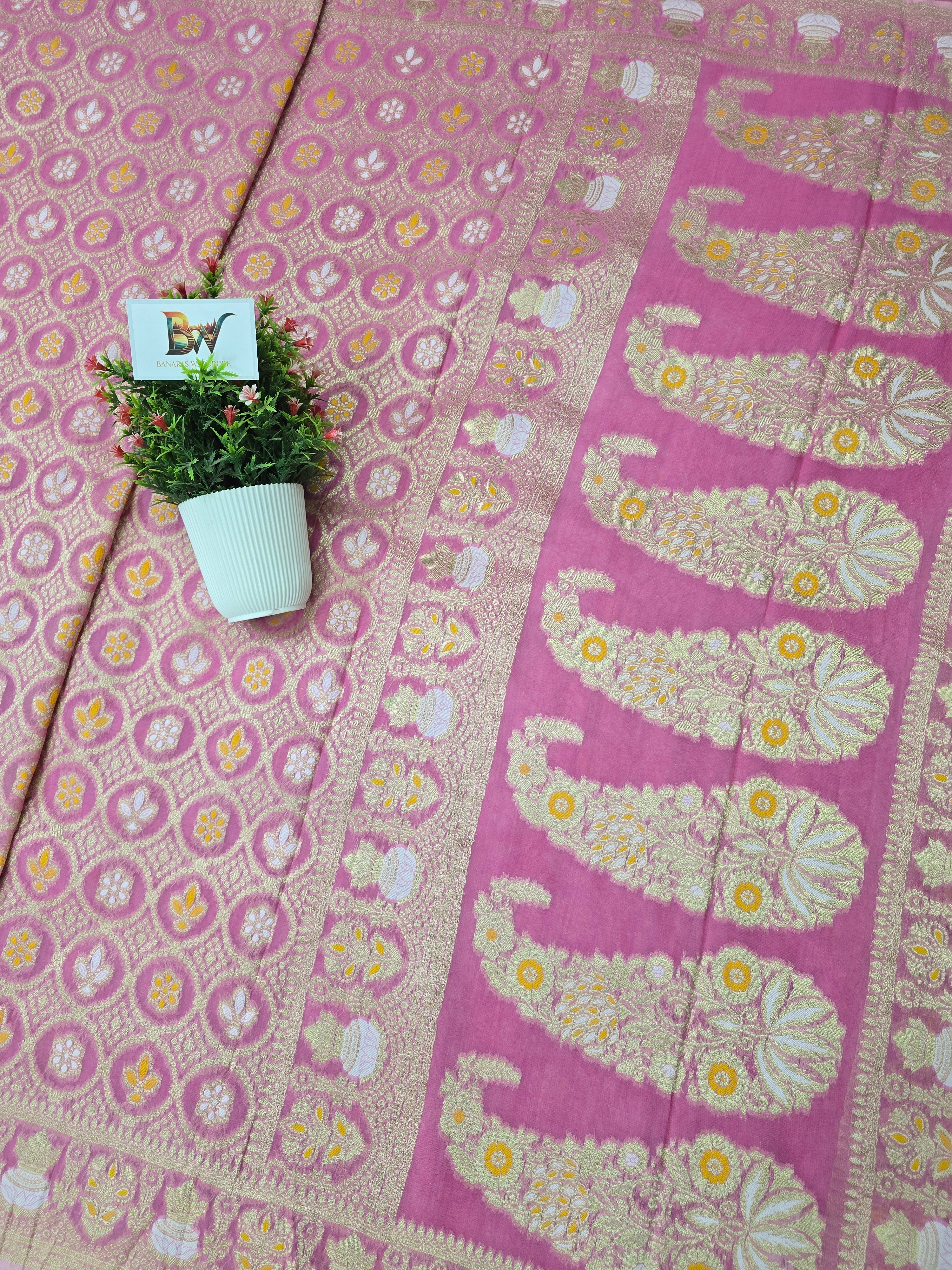 Premium Georgette Banarasi Bandhej Saree with Meenakari Motifs