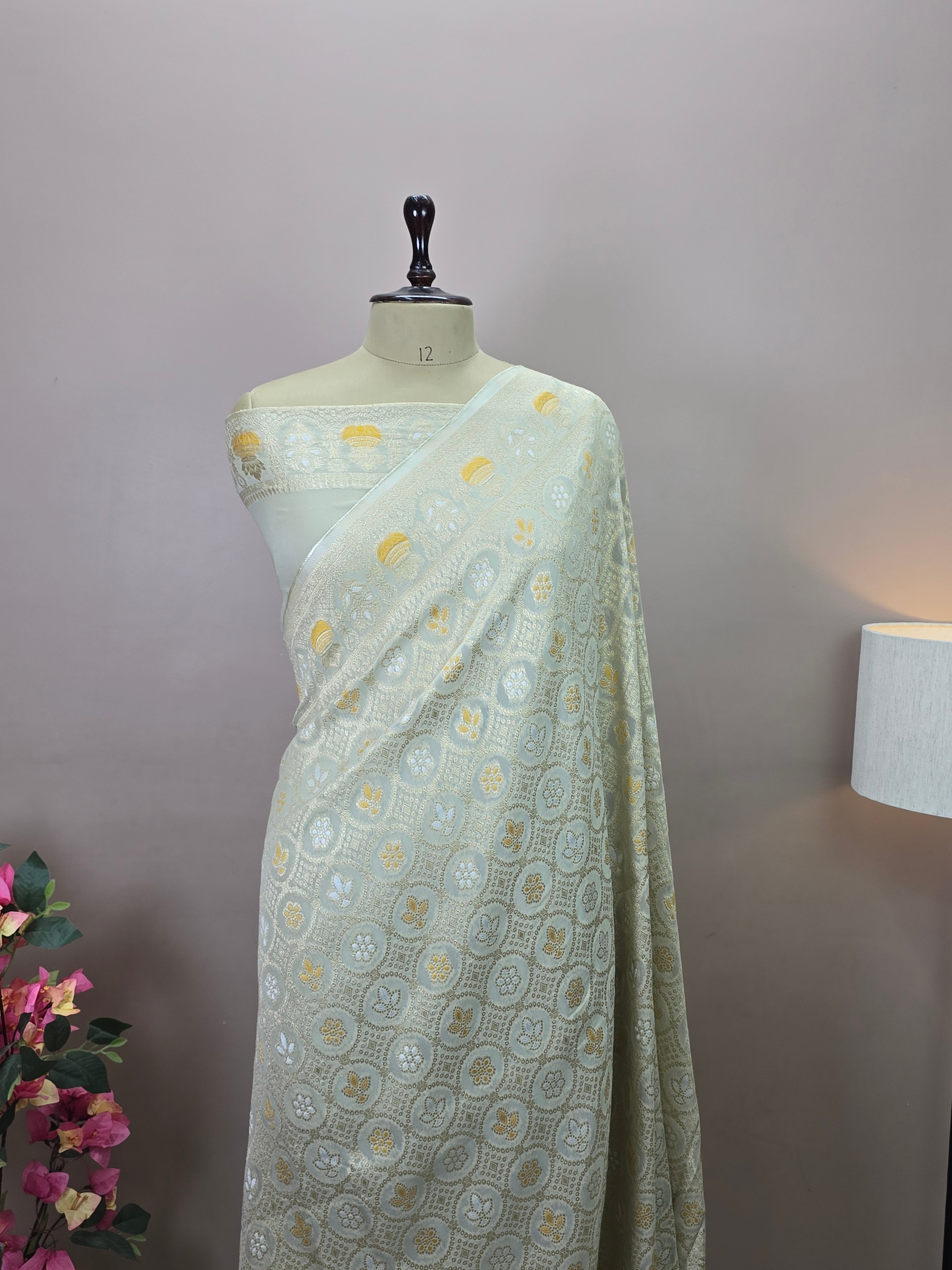 Premium Georgette Banarasi Bandhej Saree with Meenakari Motifs