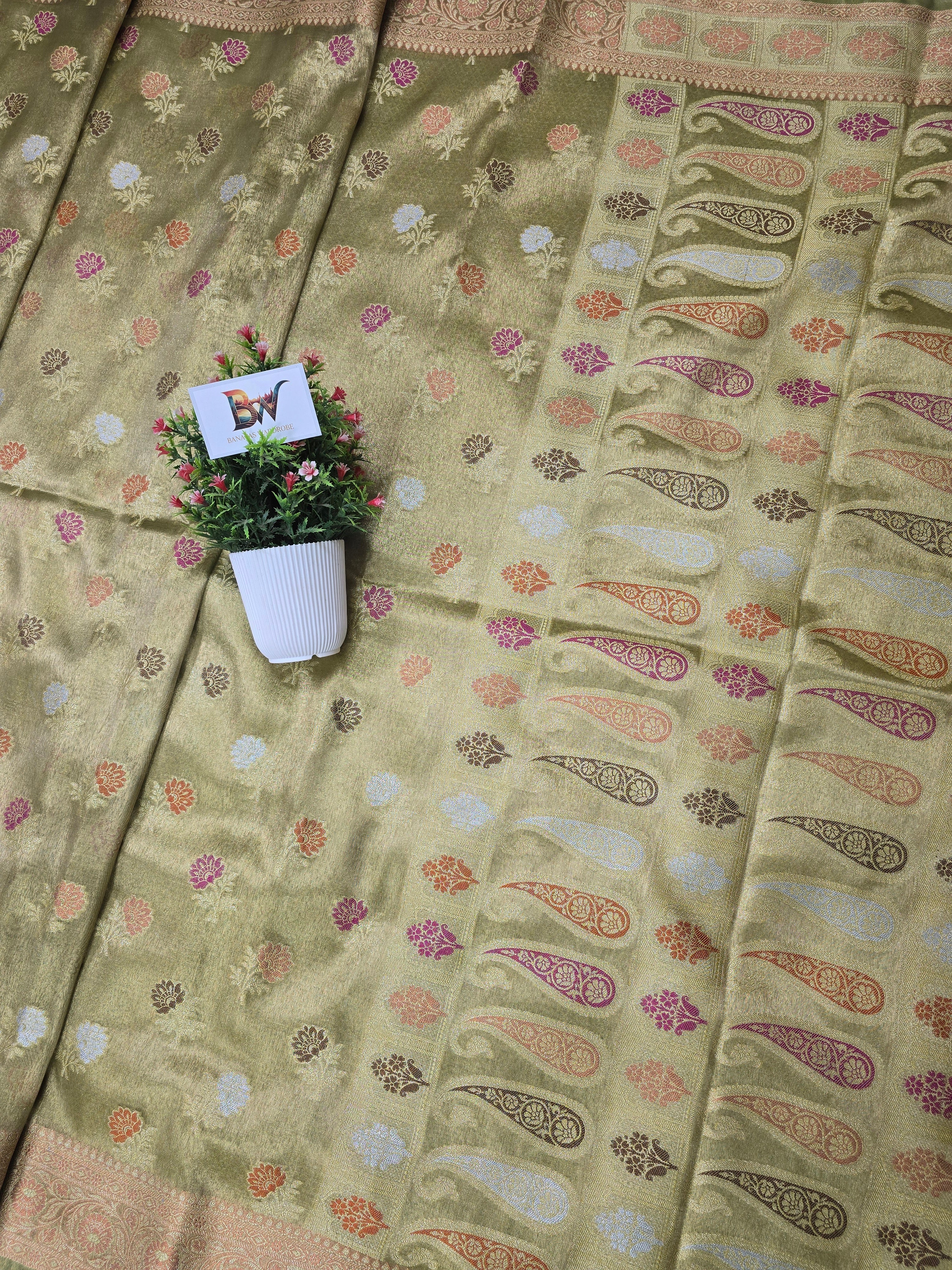 Banarasi Tissue Silk Tilfi Meenakari Floral Saree