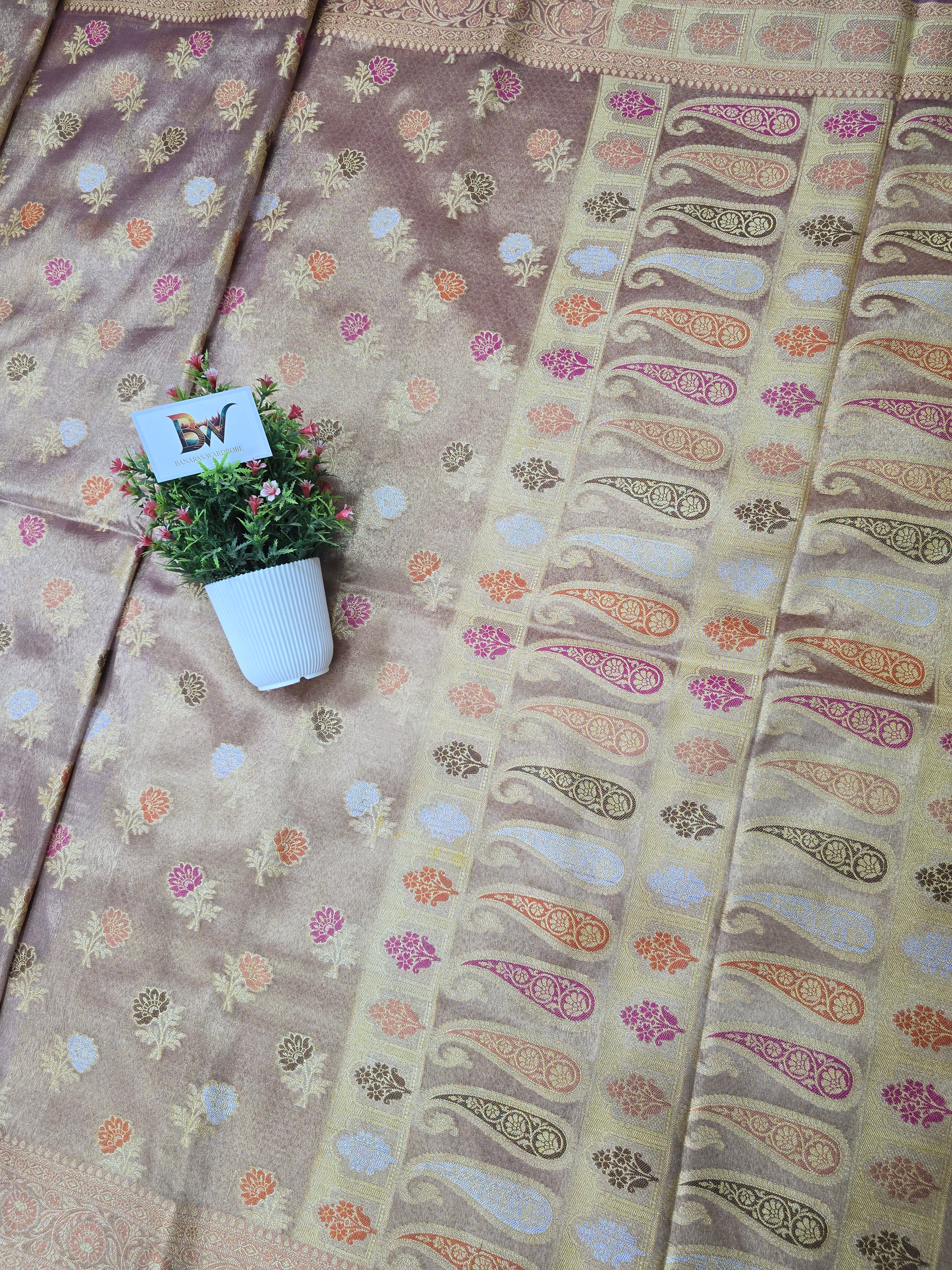 Banarasi Tissue Silk Tilfi Meenakari Floral Saree