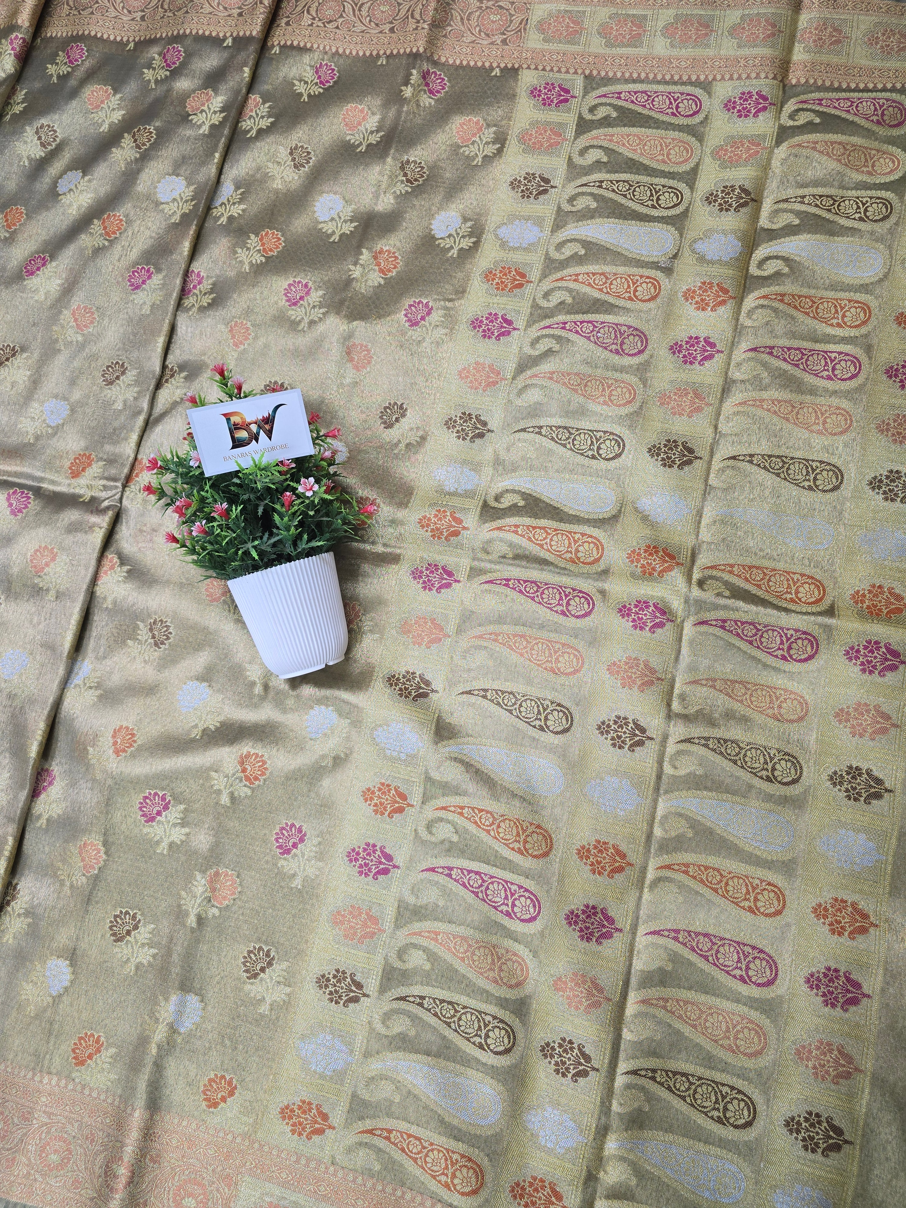 Banarasi Tissue Silk Tilfi Meenakari Floral Saree