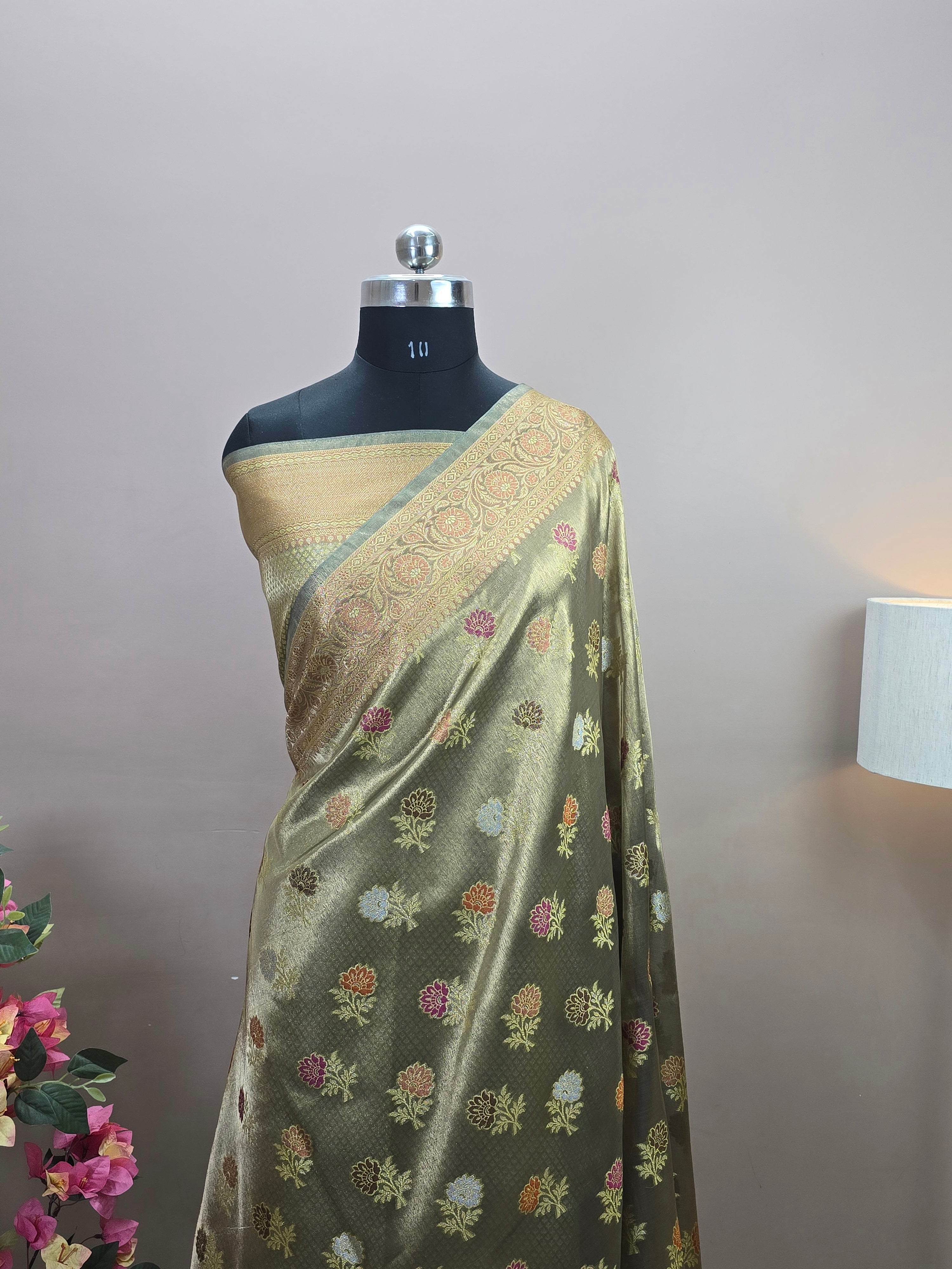 Banarasi Tissue Silk Tilfi Meenakari Floral Saree