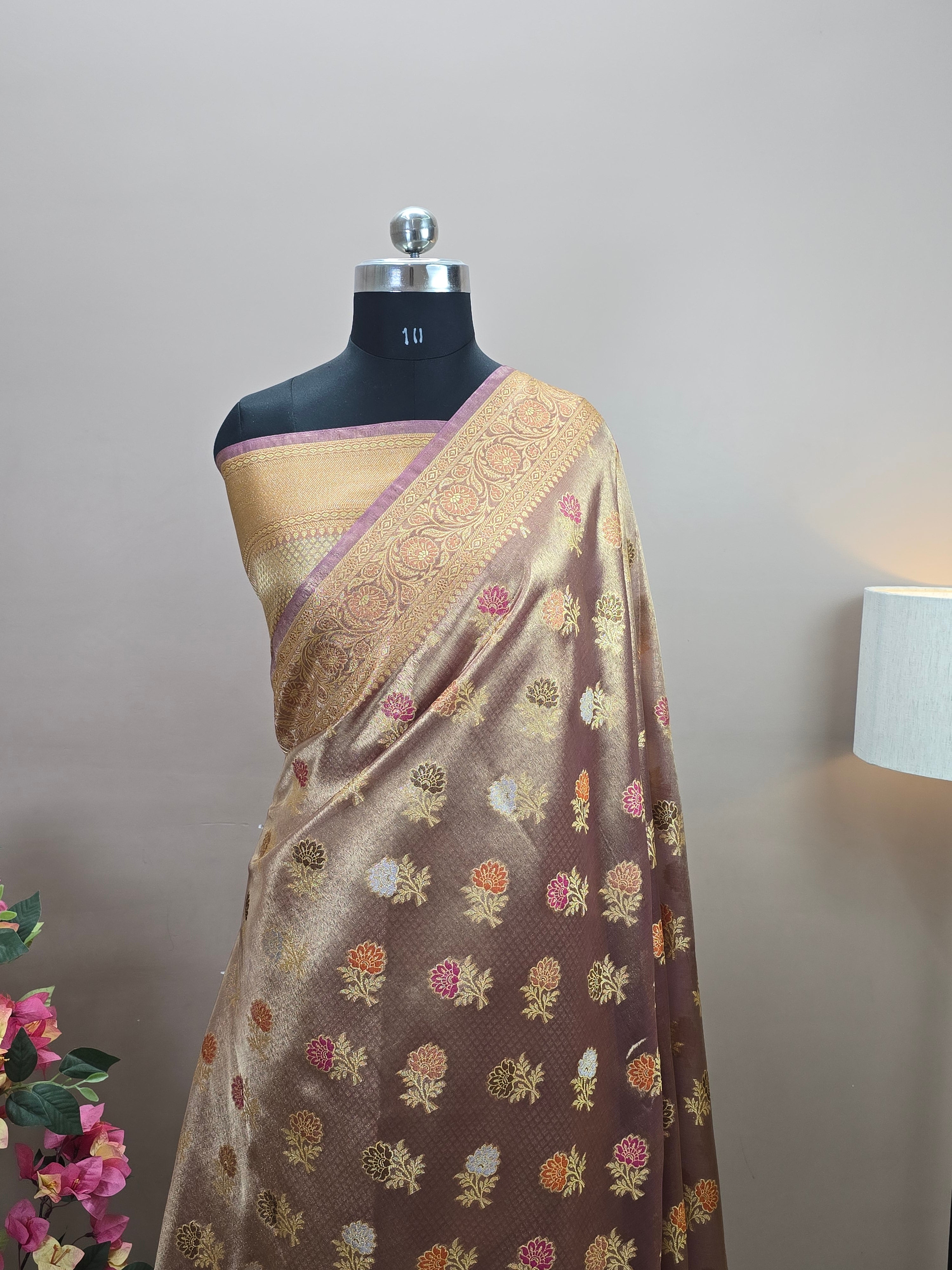 Banarasi Tissue Silk Tilfi Meenakari Floral Saree