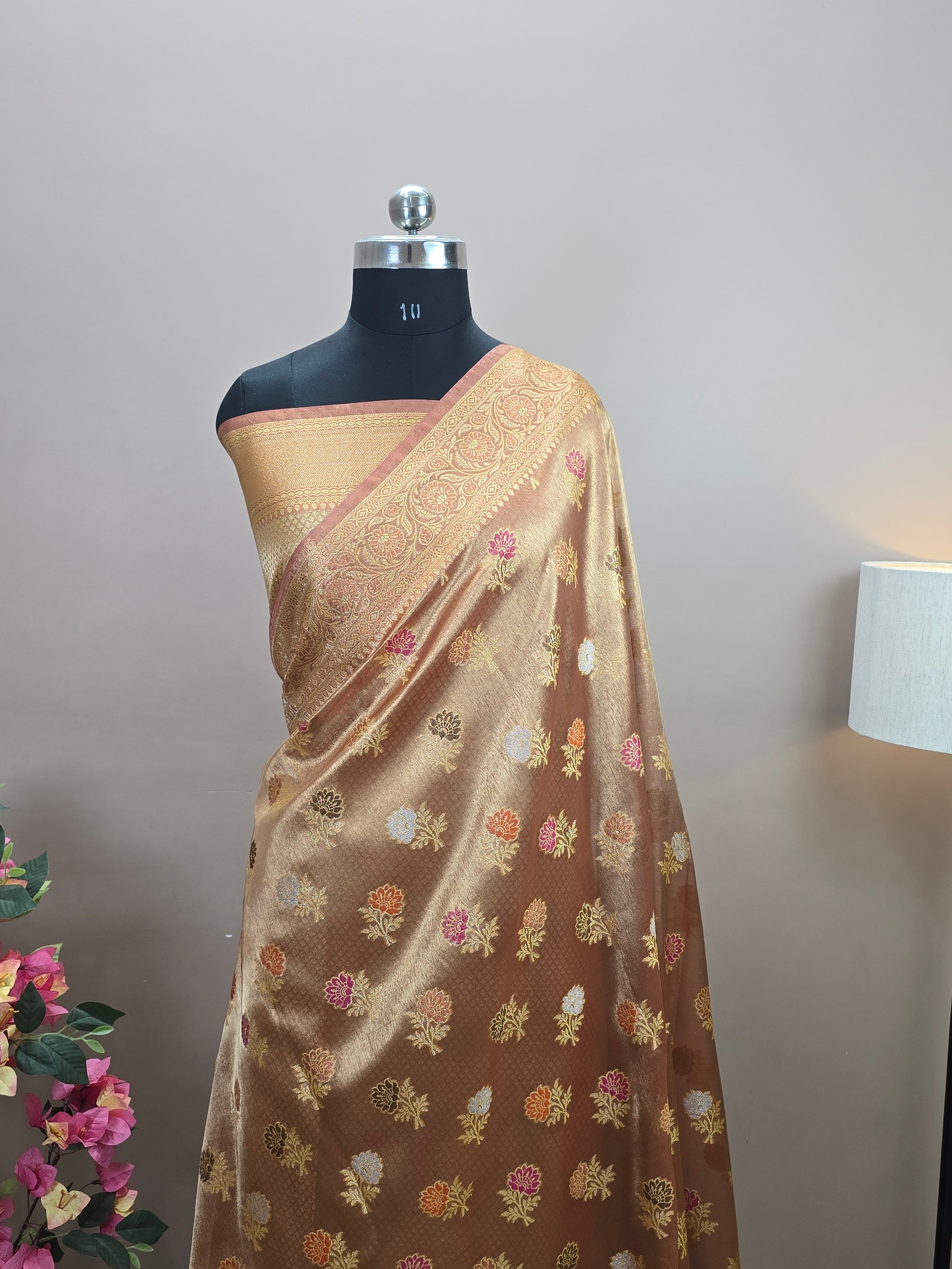 Banarasi Tissue Silk Tilfi Meenakari Floral Saree