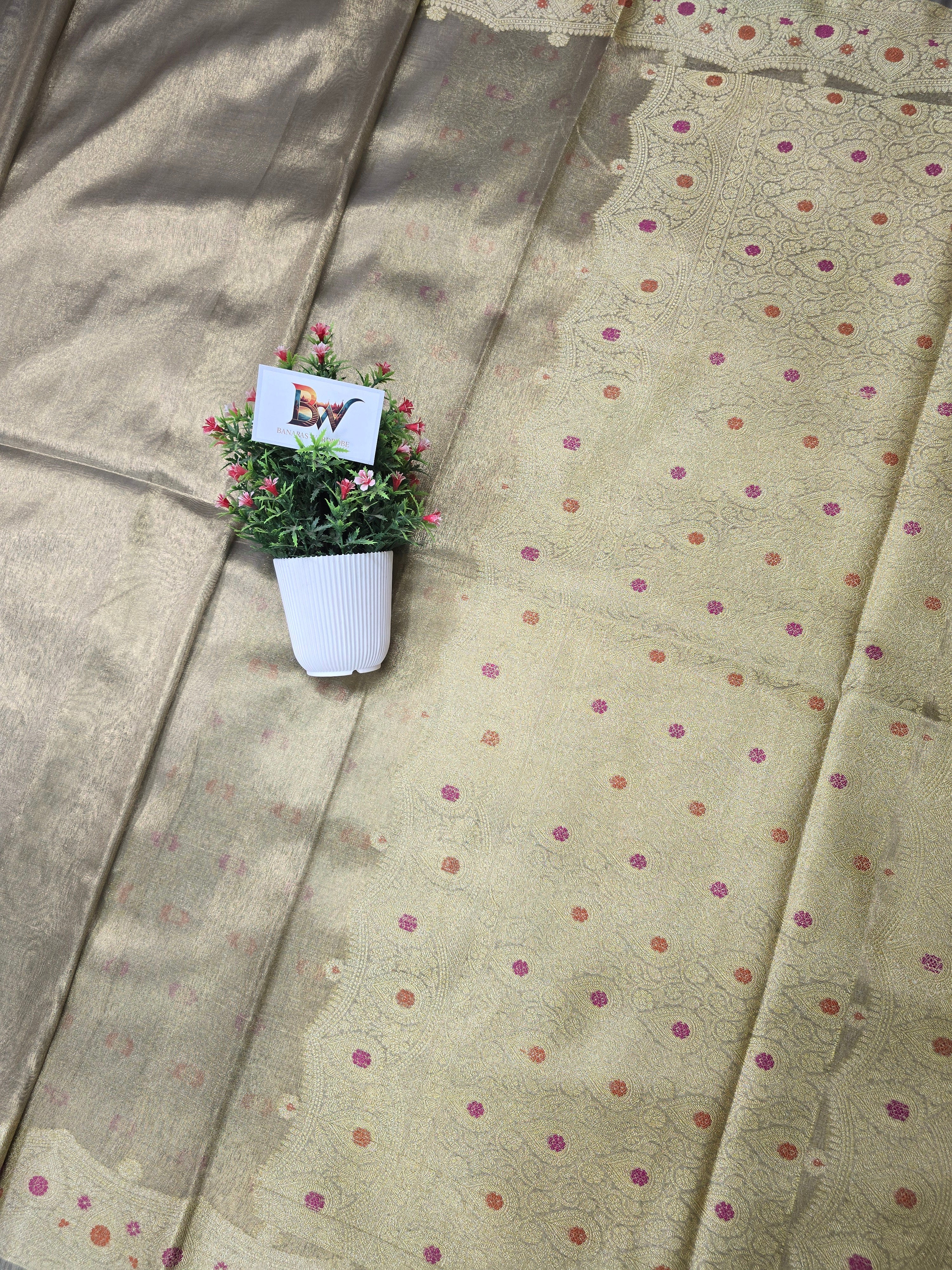 Banarasi Tissue Silk Saree with Meenakari Border and Pallu