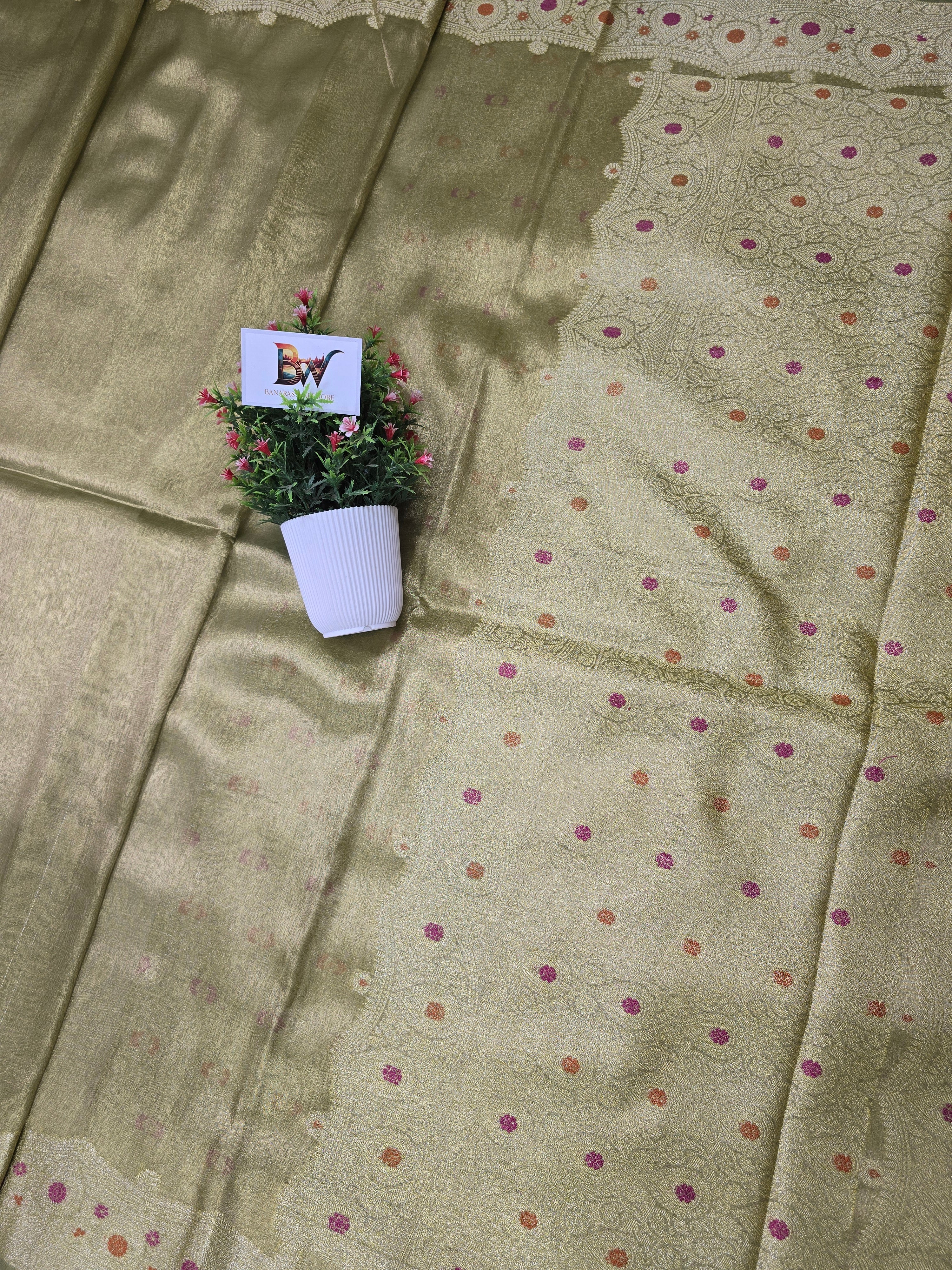 Banarasi Tissue Silk Saree with Meenakari Border and Pallu