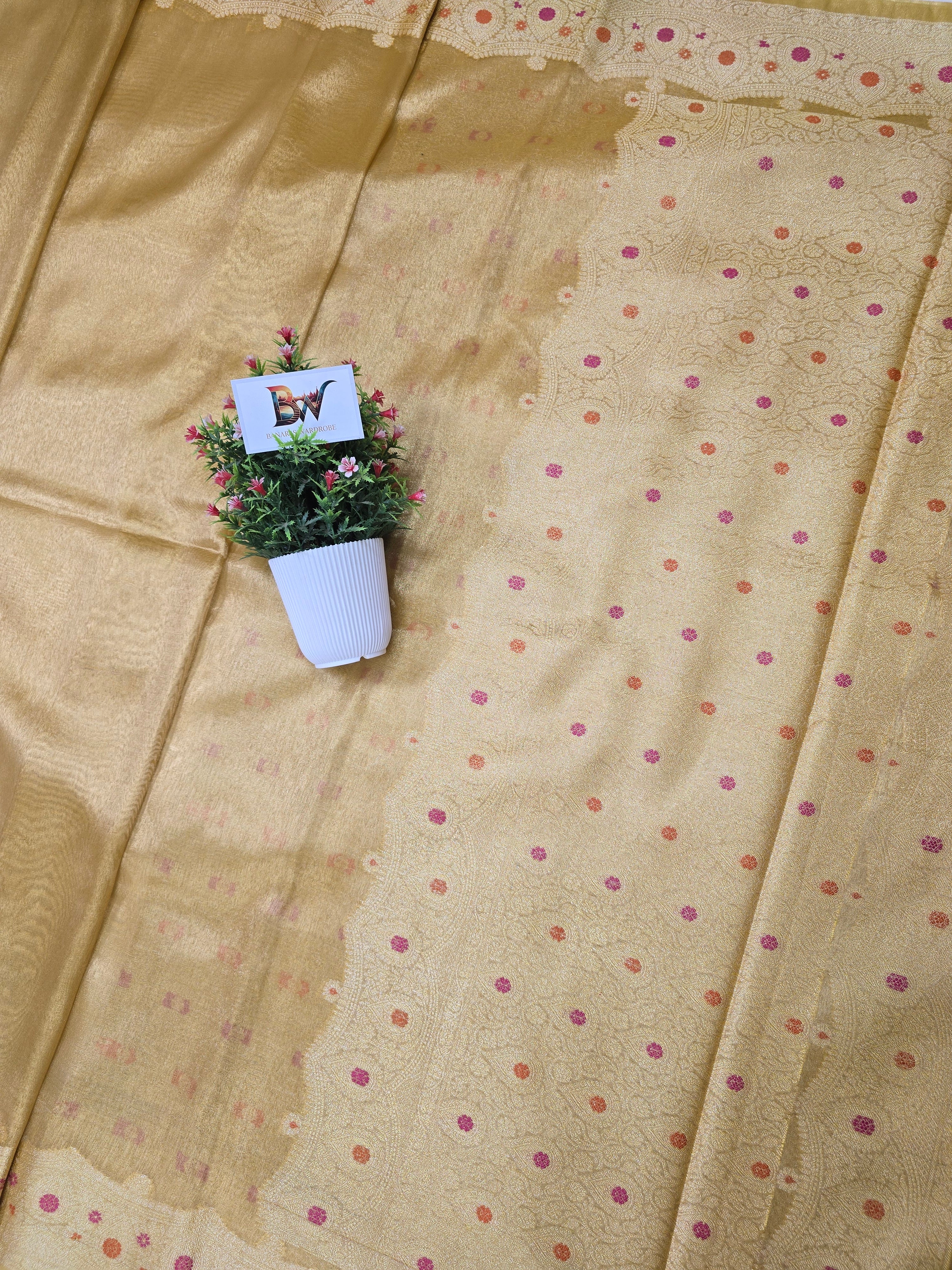 Banarasi Tissue Silk Saree with Meenakari Border and Pallu