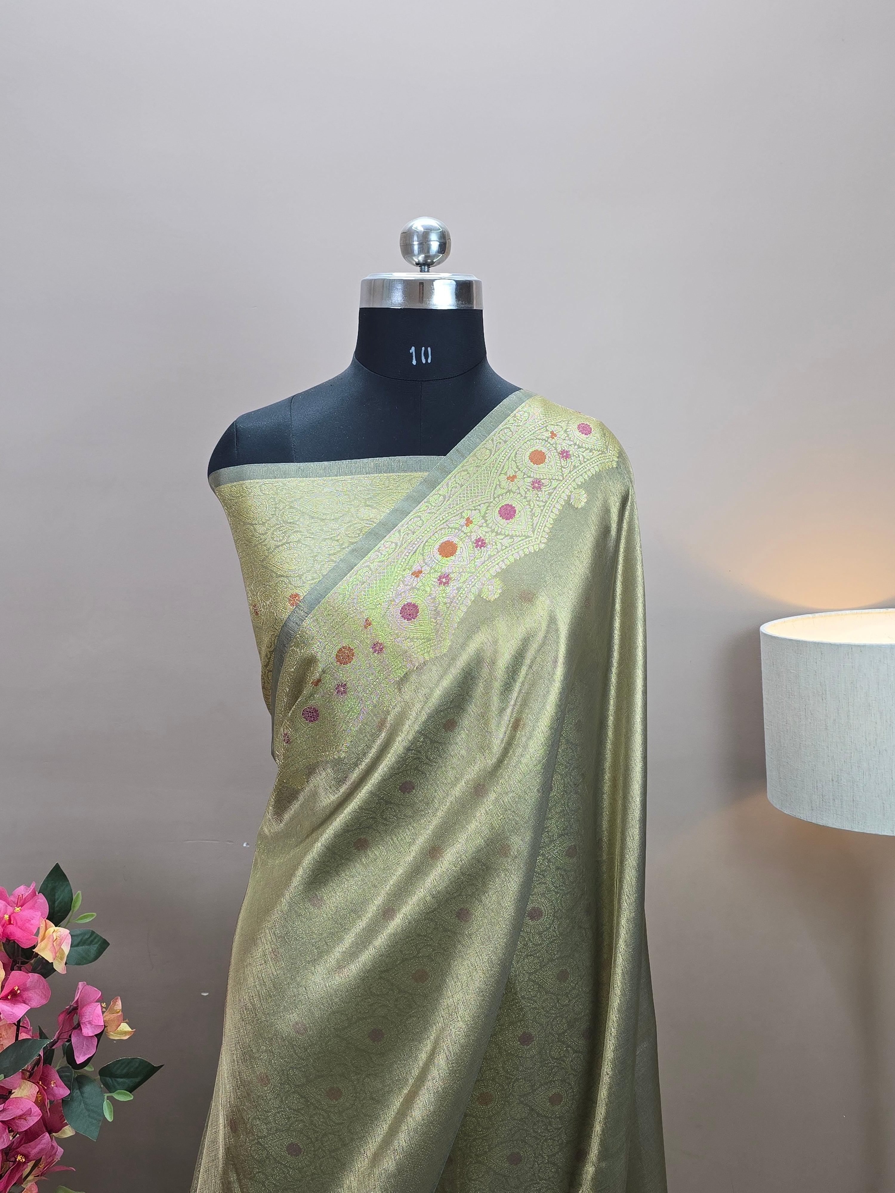 Banarasi Tissue Silk Saree with Meenakari Border and Pallu