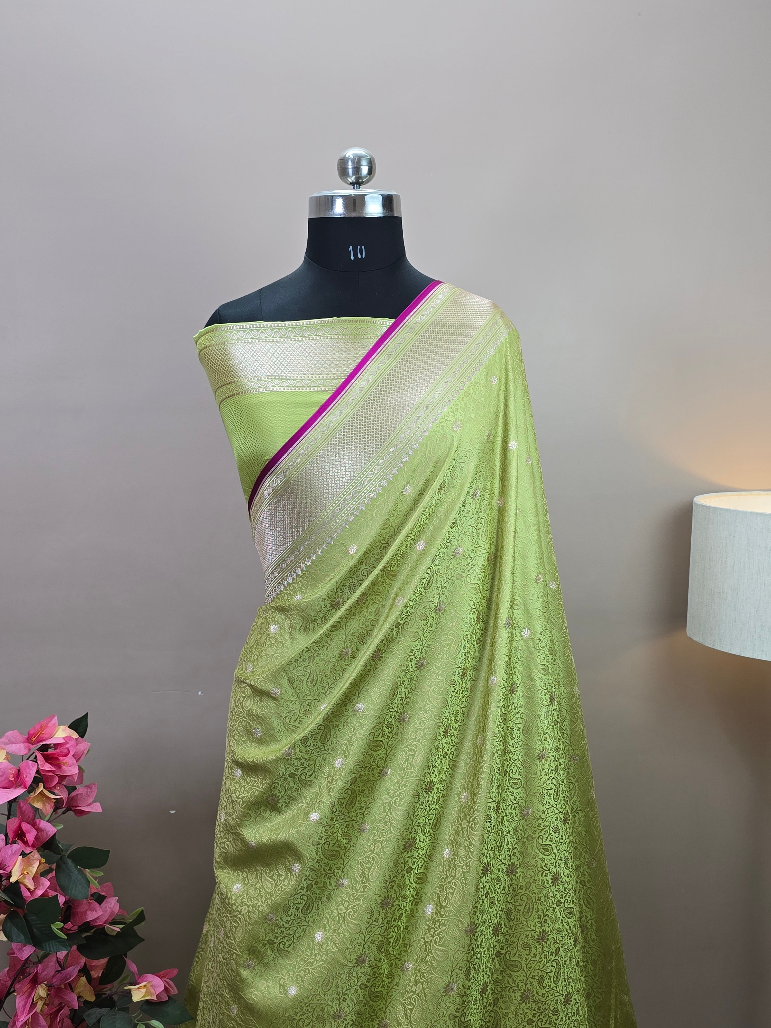 Banarasi Satin Malai Katan Silk Tanchui Saree