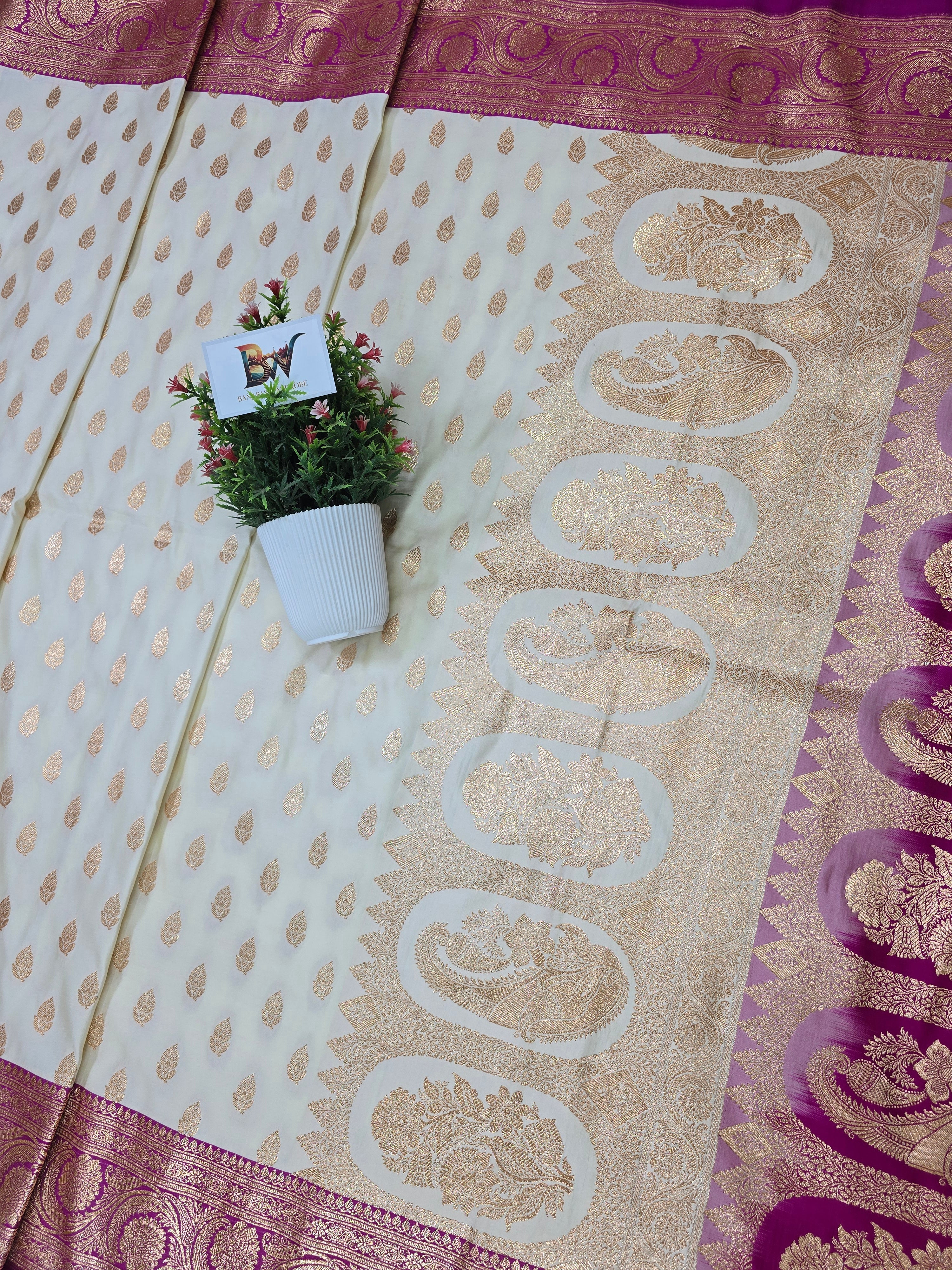 Banarasi Satin Katan Silk Saree with Contrast Border
