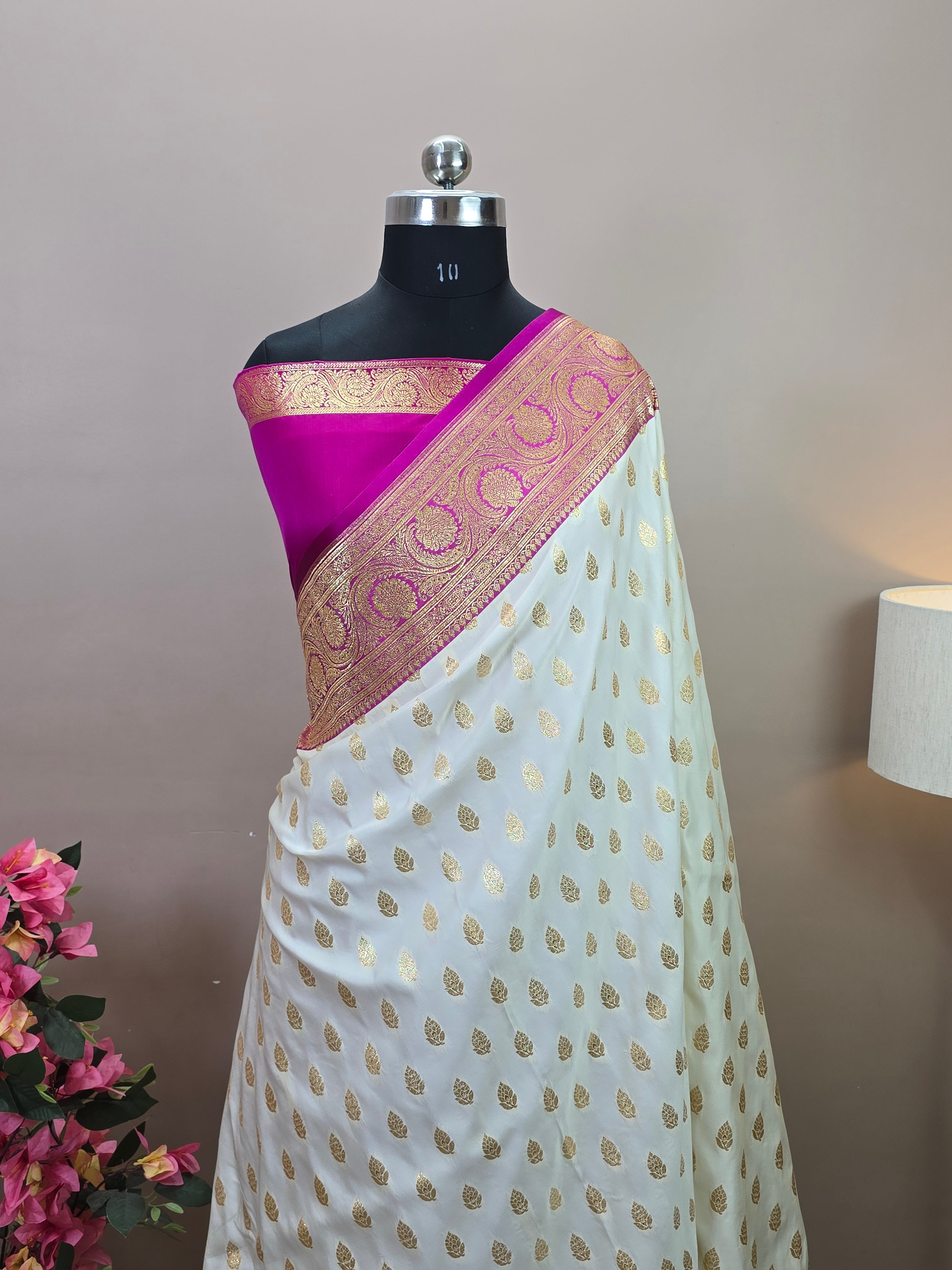 Banarasi Satin Katan Silk Saree with Contrast Border