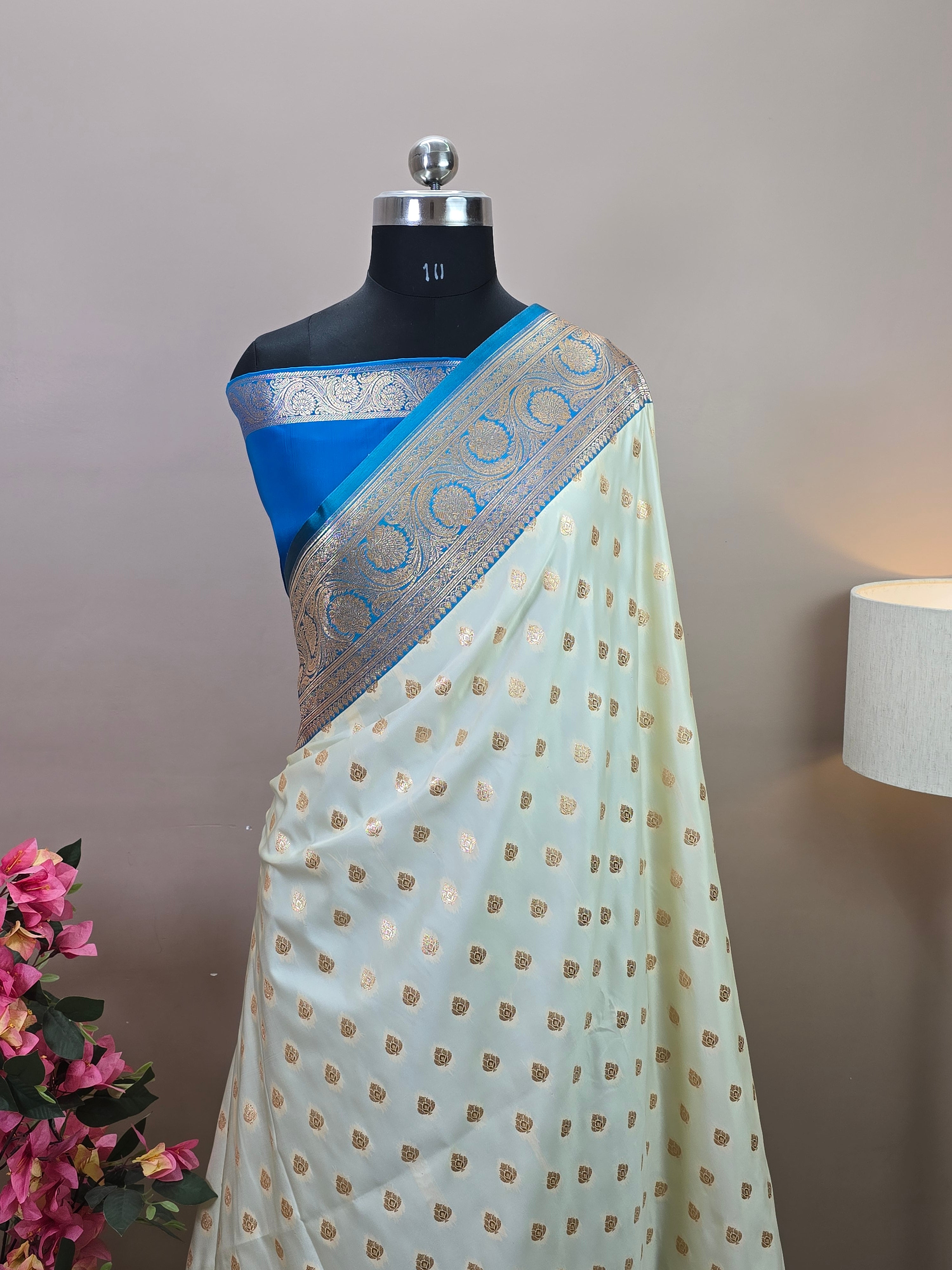 Banarasi Satin Katan Silk Saree with Contrast Border