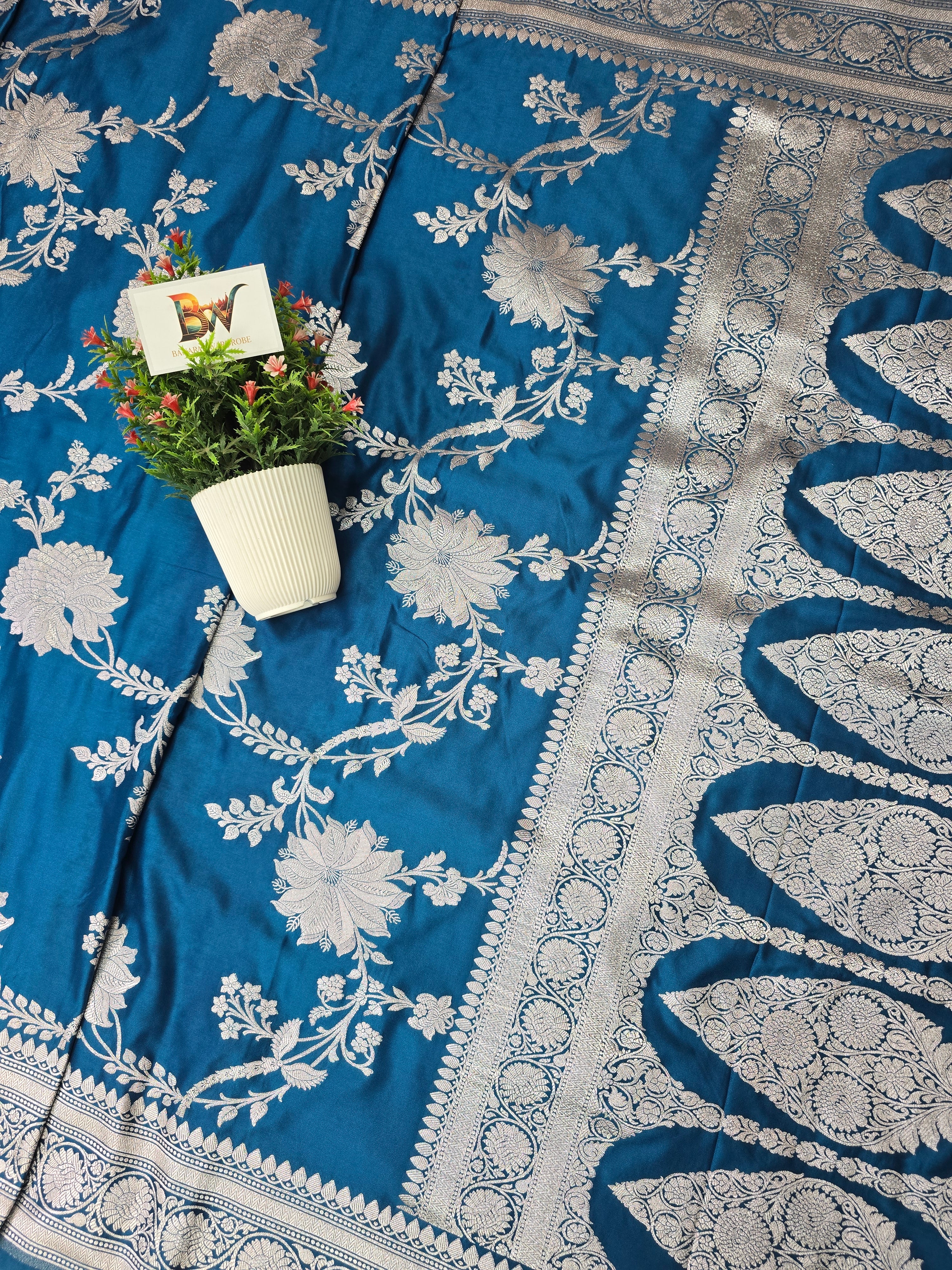 Banarasi Mashru Katan Silk Saree with Floral Jaal Pattern