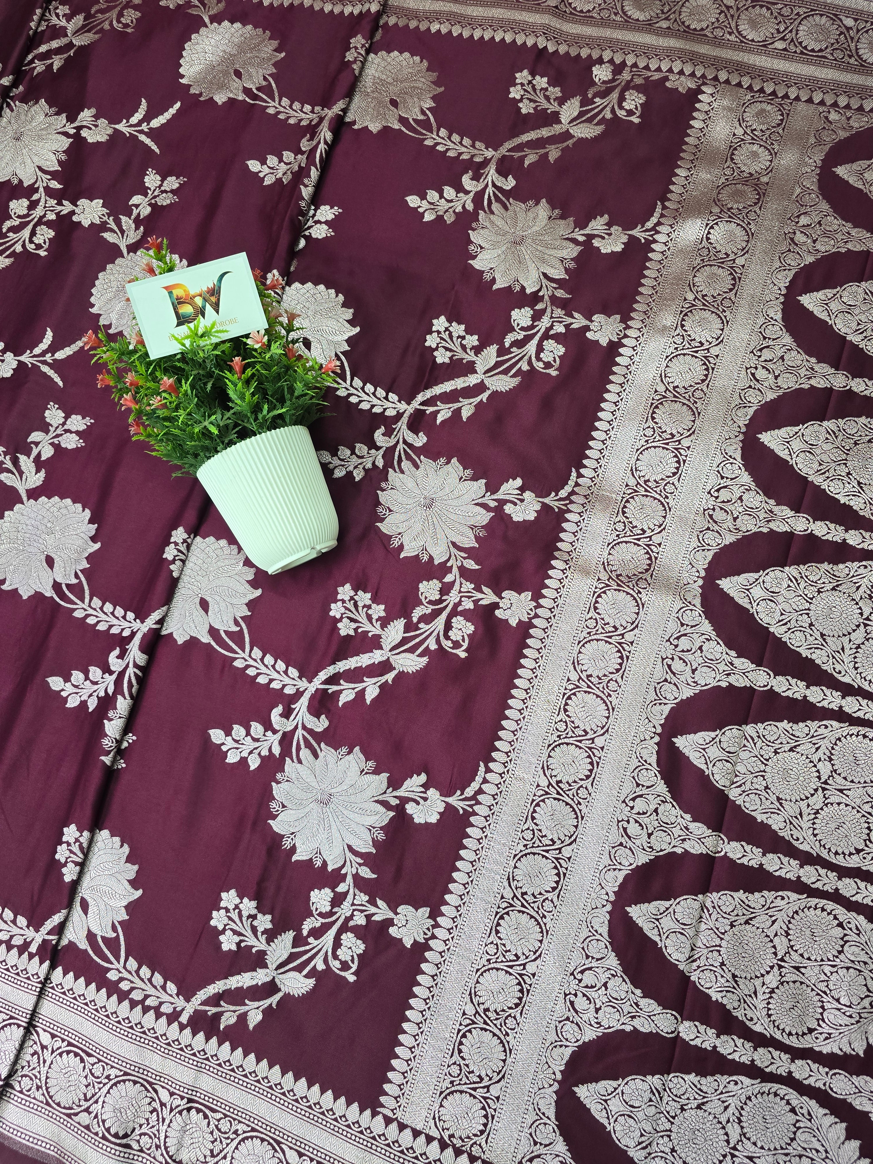 Banarasi Mashru Katan Silk Saree with Floral Jaal Pattern