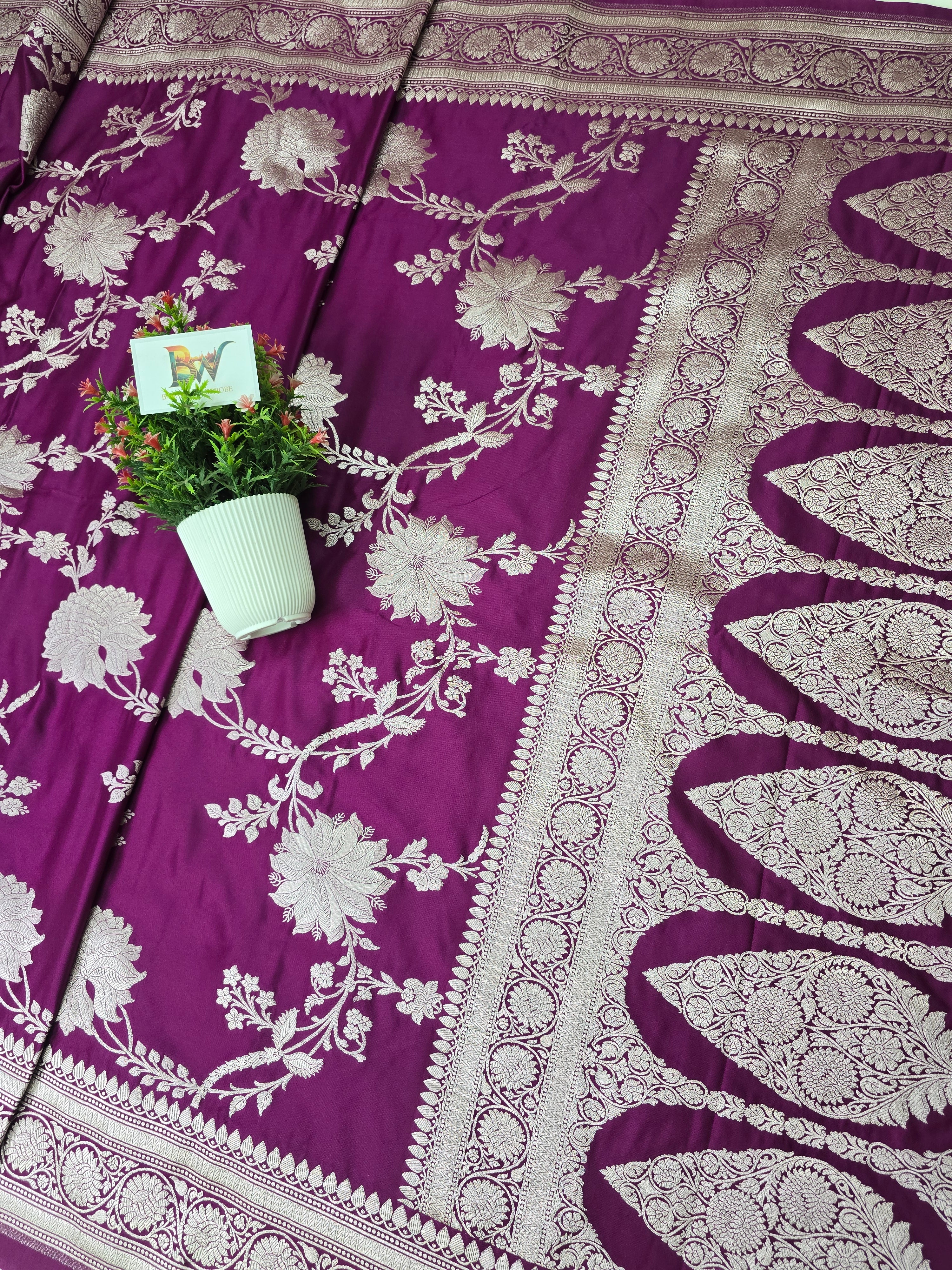 Banarasi Mashru Katan Silk Saree with Floral Jaal Pattern