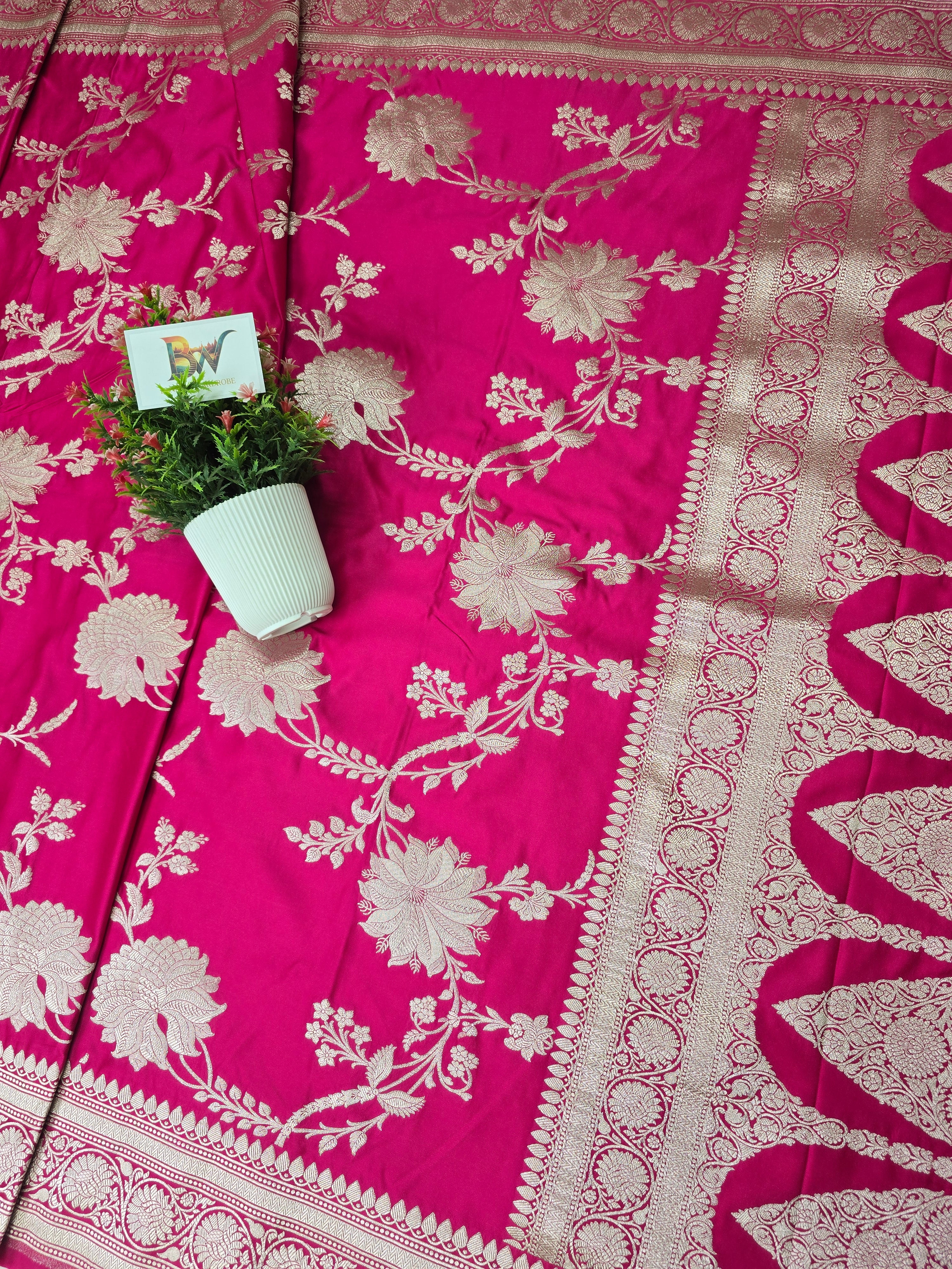 Banarasi Mashru Katan Silk Saree with Floral Jaal Pattern