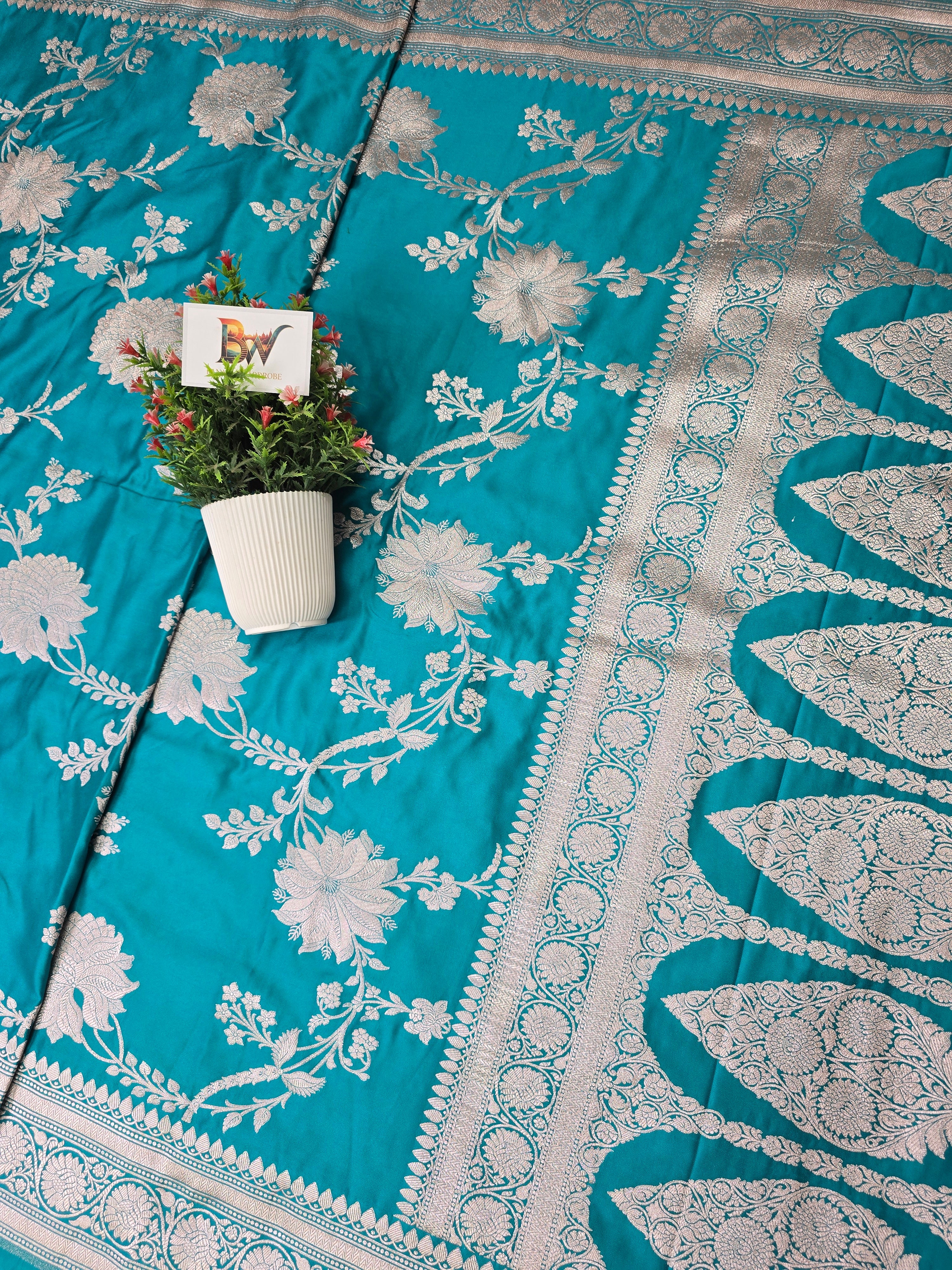 Banarasi Mashru Katan Silk Saree with Floral Jaal Pattern